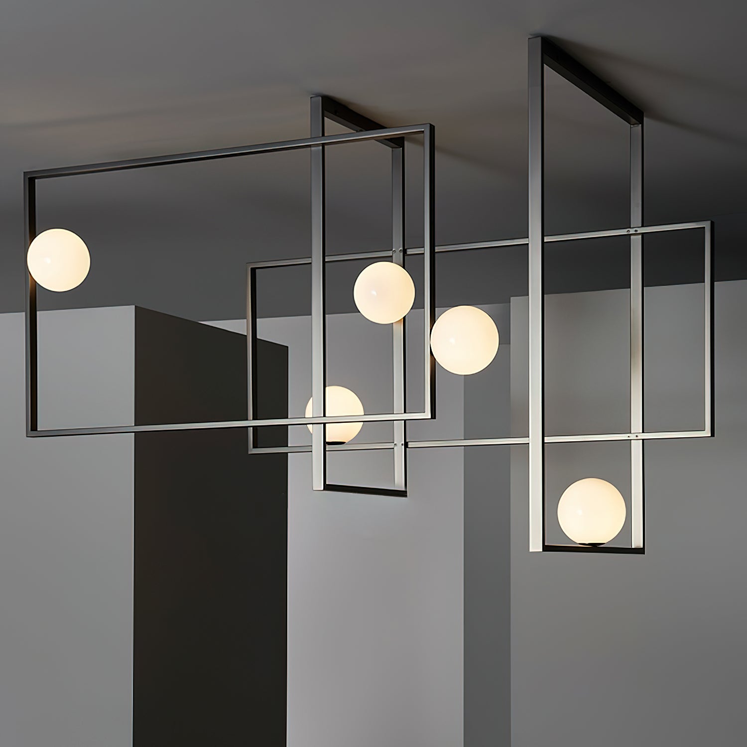 Modern Mondrian Style Rectangular Chandelier - Geometric LED Ceiling Light Fixture for Dining Room, Living Room, Bedroom & Office Decor