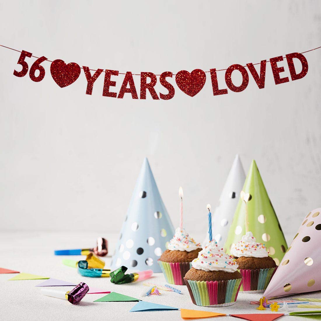 Red Glitter Happy 56th Birthday Banner - Premium Party Decorations & Supplies for Anniversary Celebrations, Home Decor, and Festive Events