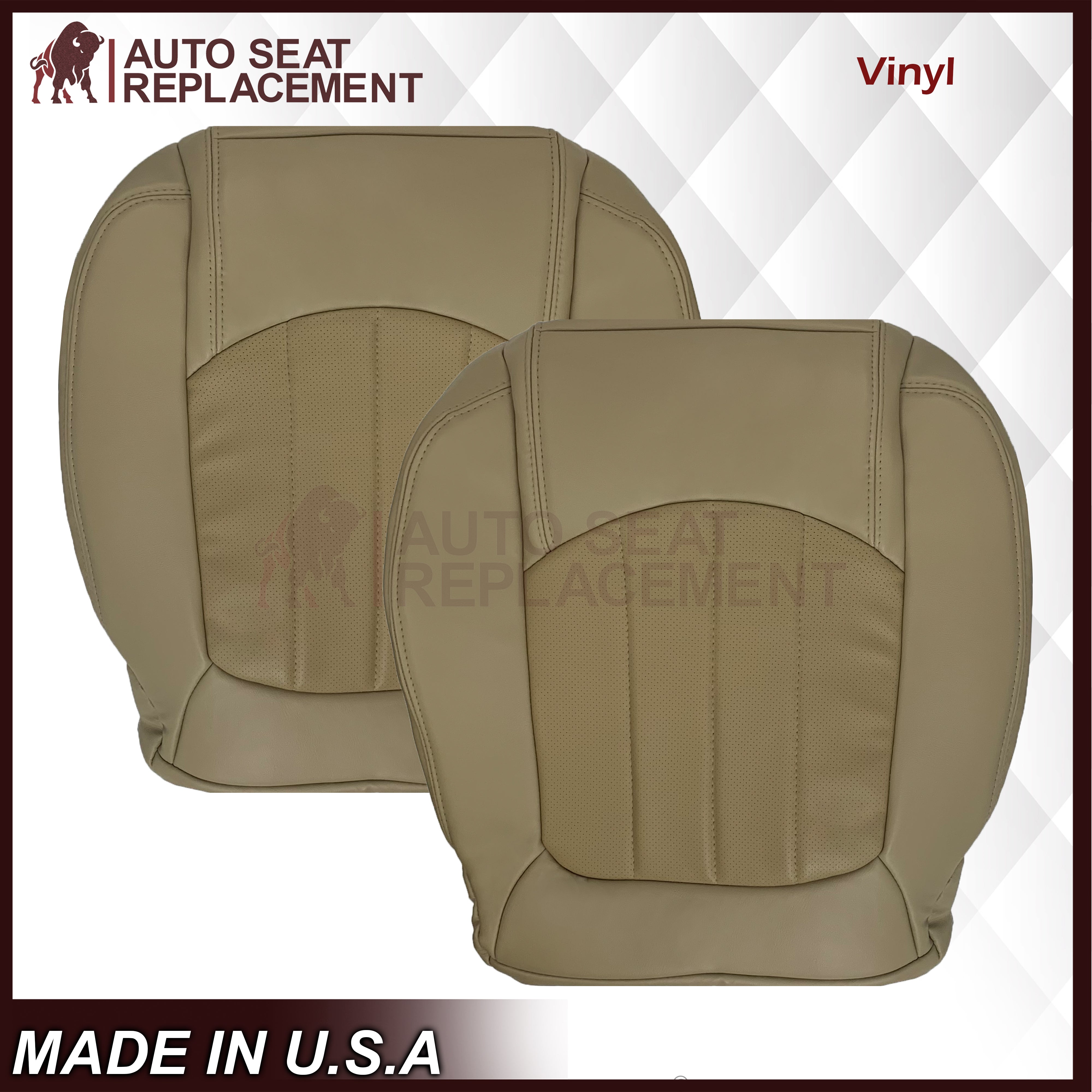 2008-2012 Buick Enclave Perforated Seat Covers - Light Cashmere Tan Leather or Vinyl Options for Driver & Passenger Seats - Comfort Upgrade for Road Trips & Daily Commutes