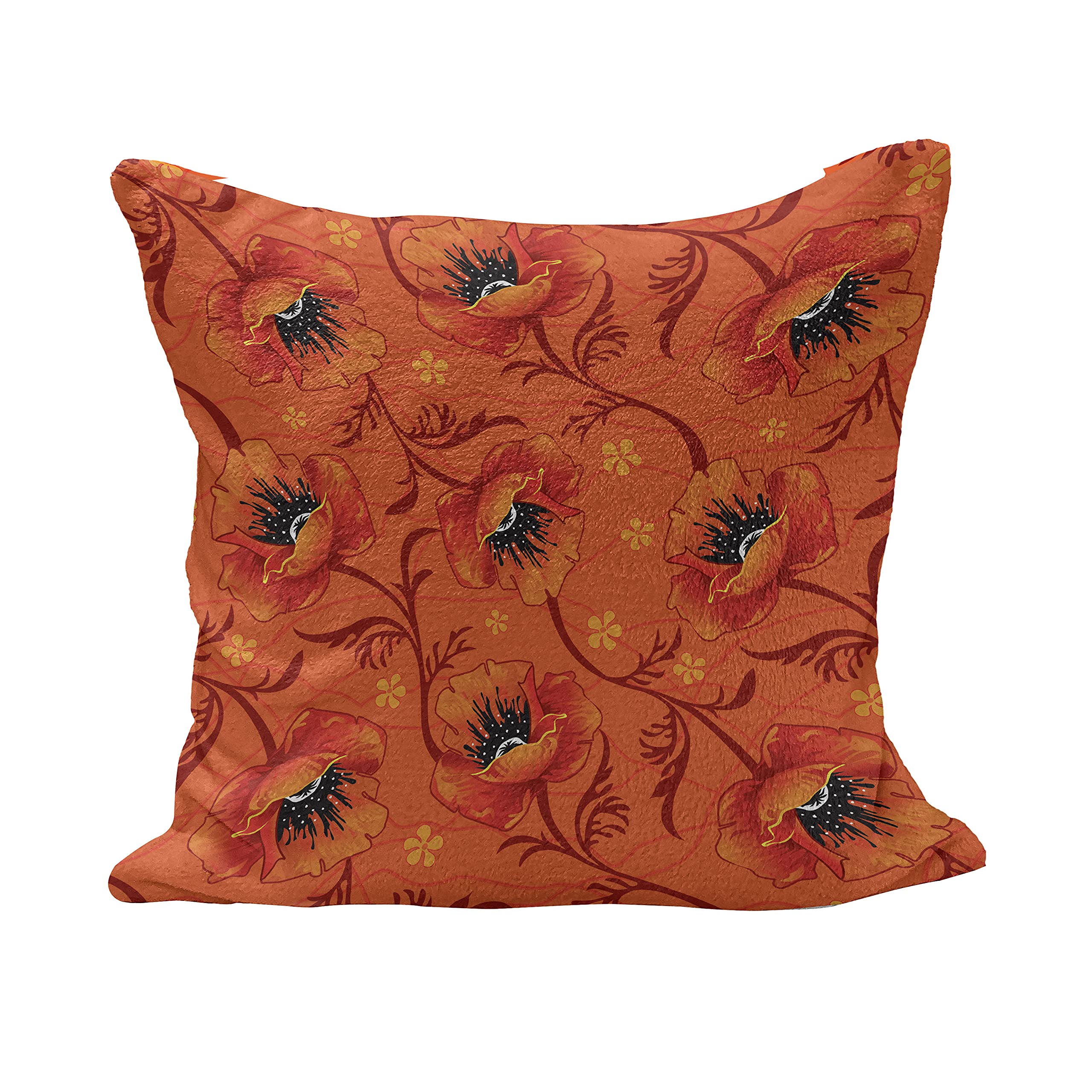 Ambesonne Bohemian Floral Throw Pillow Cover 36x36 Inches - Orange Poppy Flower Design, Decorative Square Cushion Case for Sofa, Bed, Living Room - Burnt Orange & Yellow Accent Pillow for Home Decor