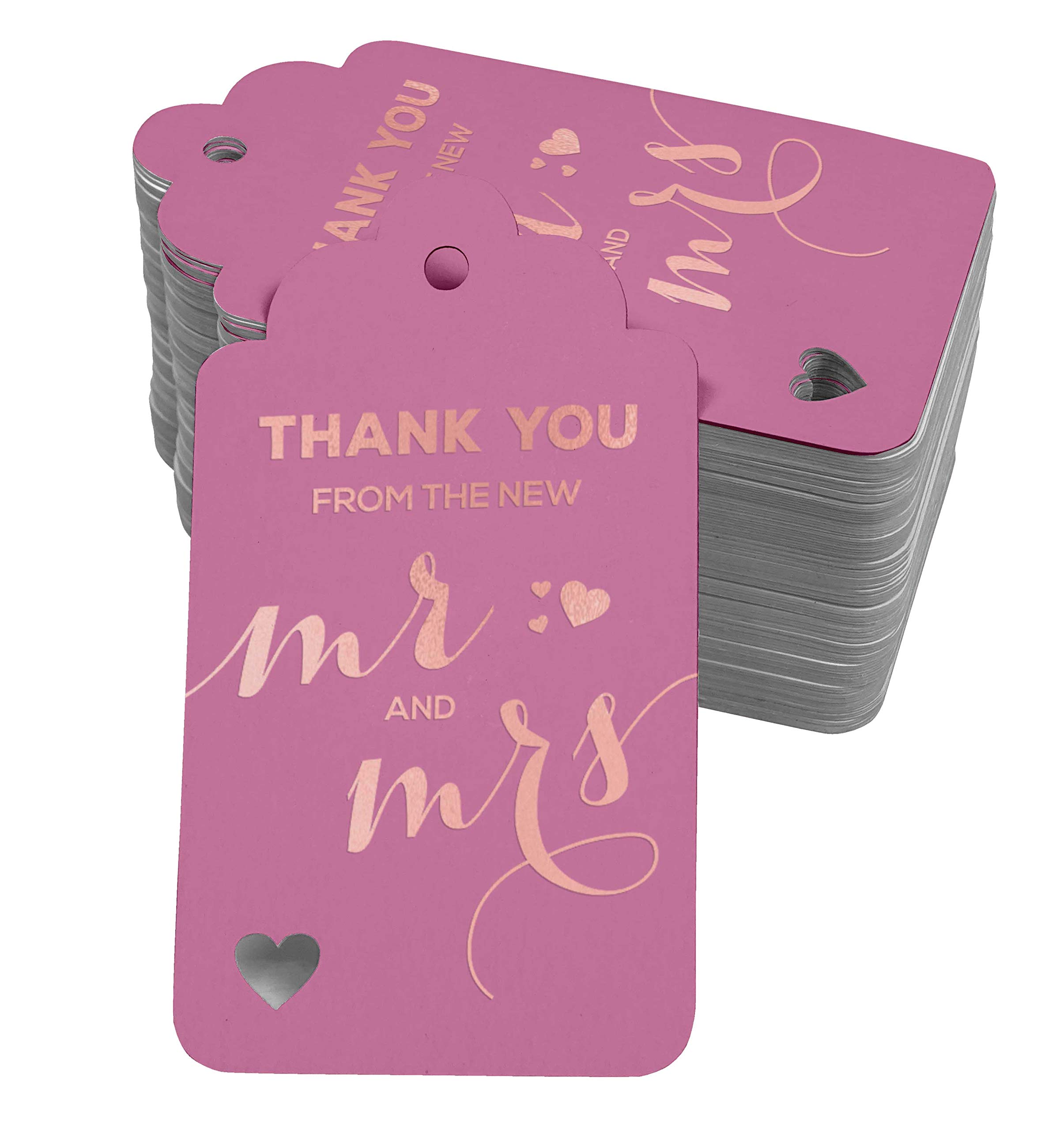 50 Pack Rose Gold Foil Paper Thank You Tags - Elegant Wedding Favor Hang Tags for Bridal Shower, Baby Shower & Party Decorations