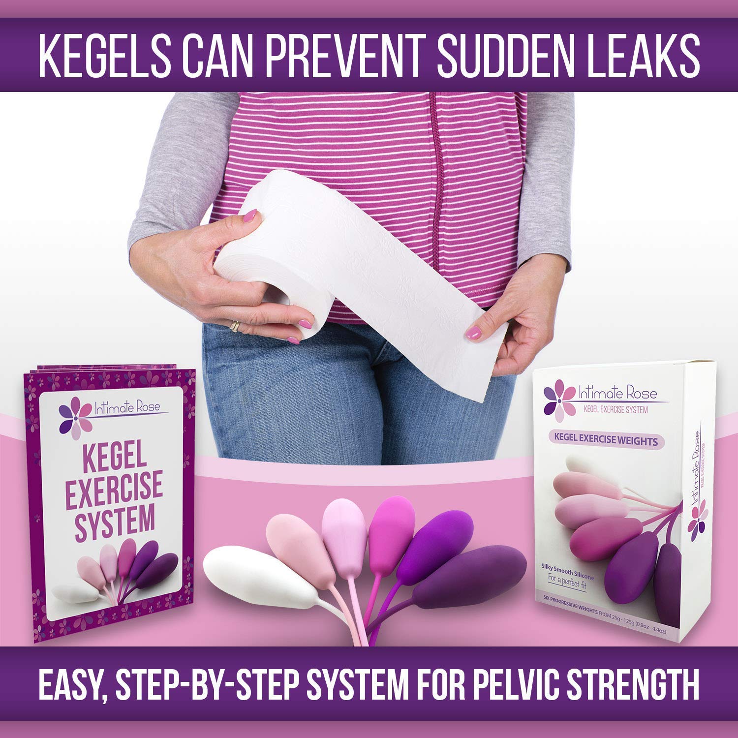 Intimate Rose Kegel Exercise Weights Set with Lubricant & Moisturizing Balm - Pelvic Floor Trainer for Women's Health, Postpartum Recovery & Bladder Control - Perfect for Home Workouts & Post-Pregnancy Care