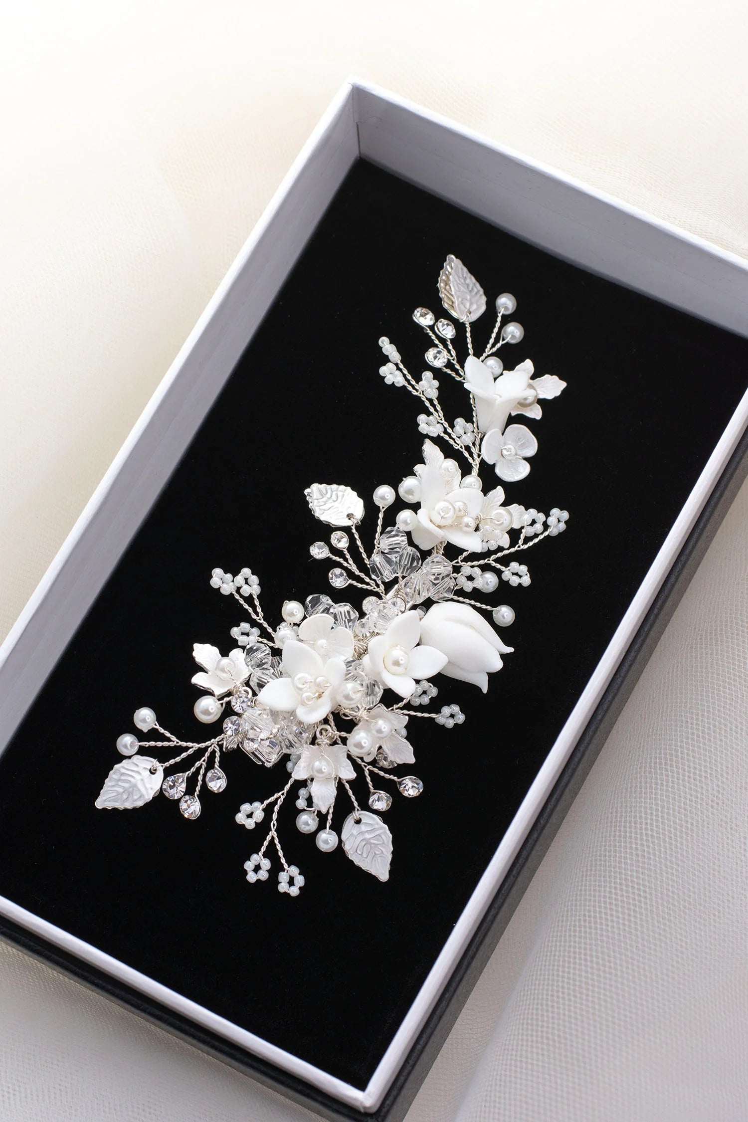 Harper Porcelain Flower Pearl Bridal Hair Clip - Elegant Wedding Hair Accessory for Brides, Bridesmaids & Special Occasions