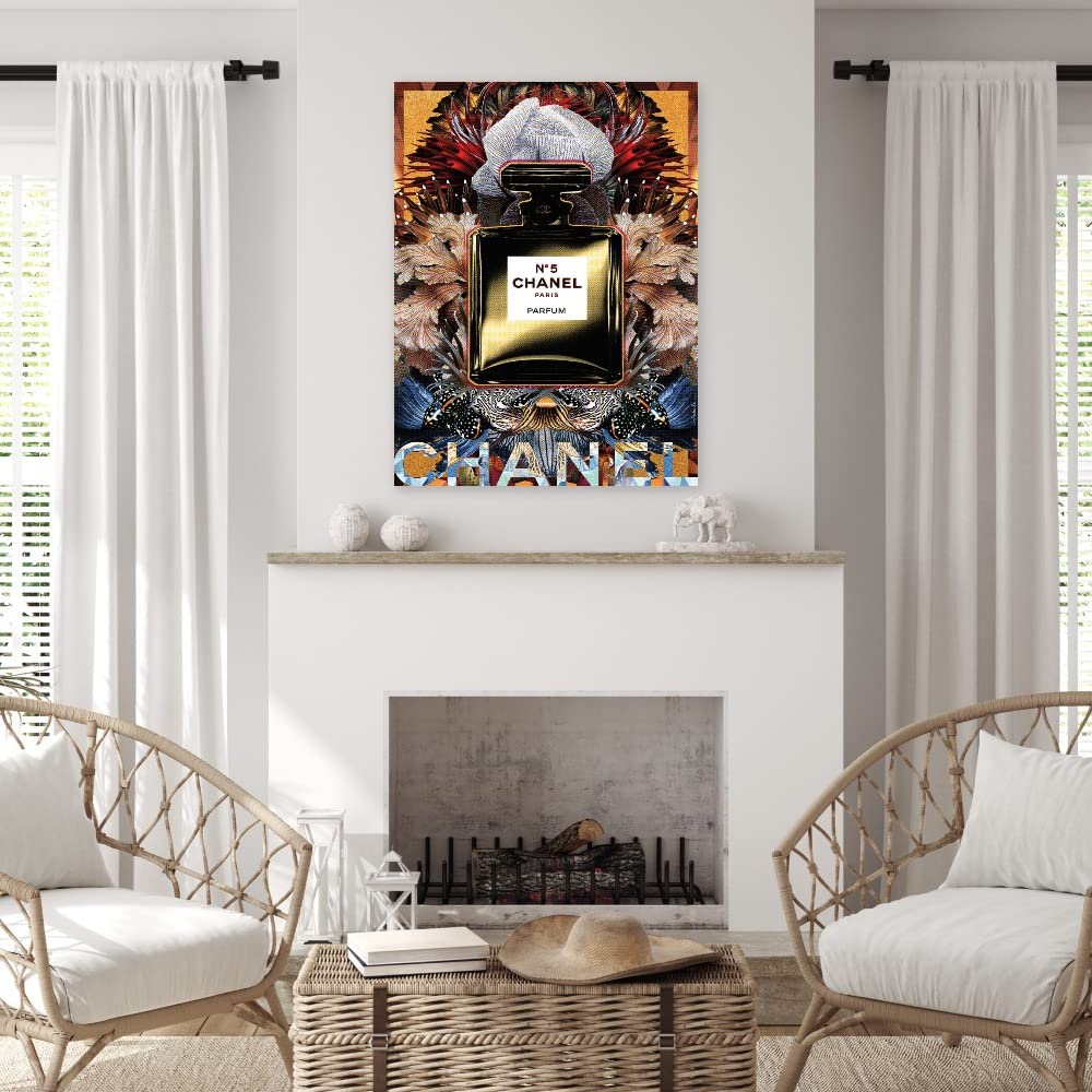 Chanel No. 5 Fine Art Canvas Wall Decor by Lolita Lorenzo - 35x46 Inch Ready-to-Hang Painting for Living Room, Bedroom, Office & More - Luxury Perfume Inspired Home Decor