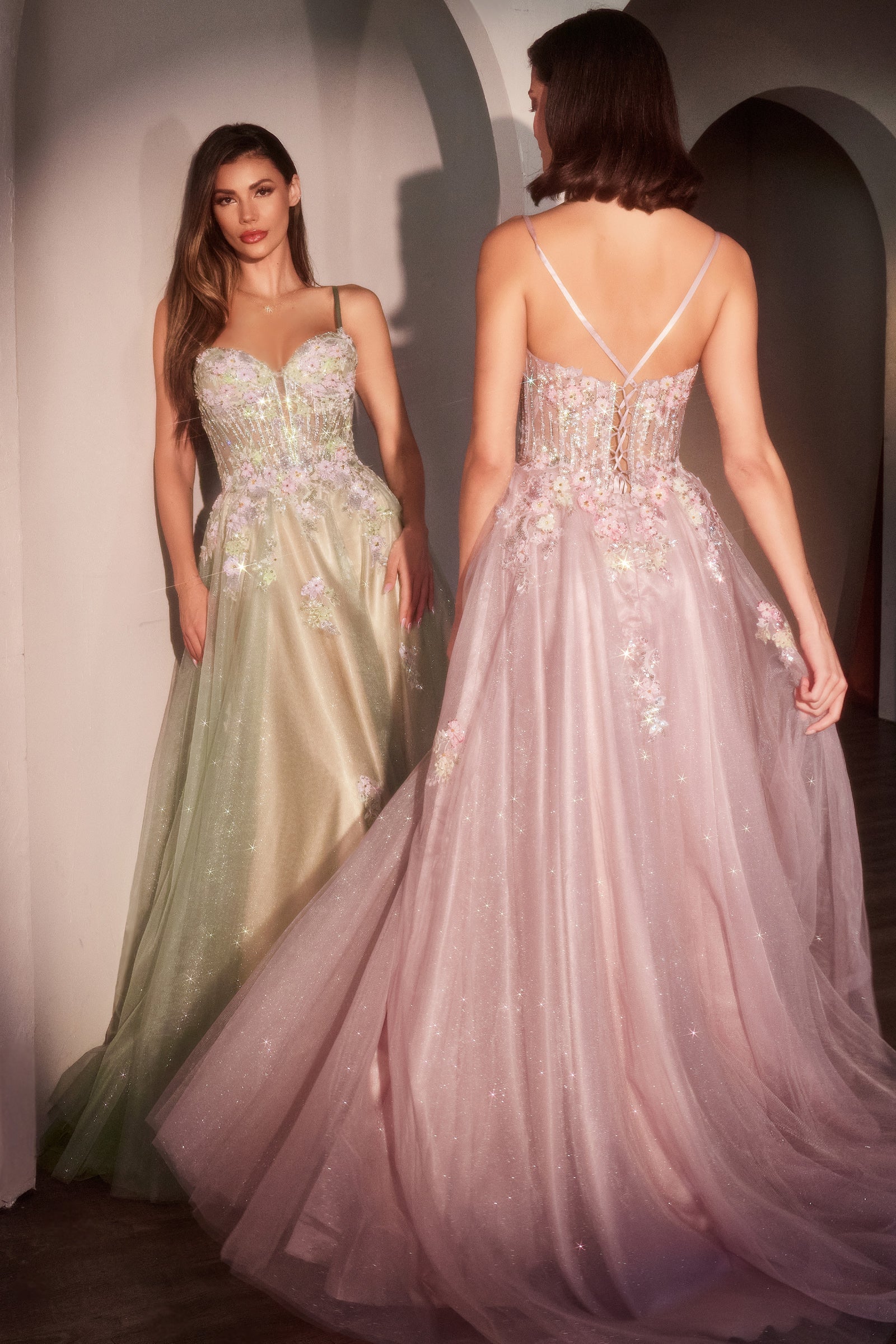 Elegant Floral A-Line Glitter Tulle Dress for Women - Layered Meadow Gown for Prom, Wedding, and Special Occasions