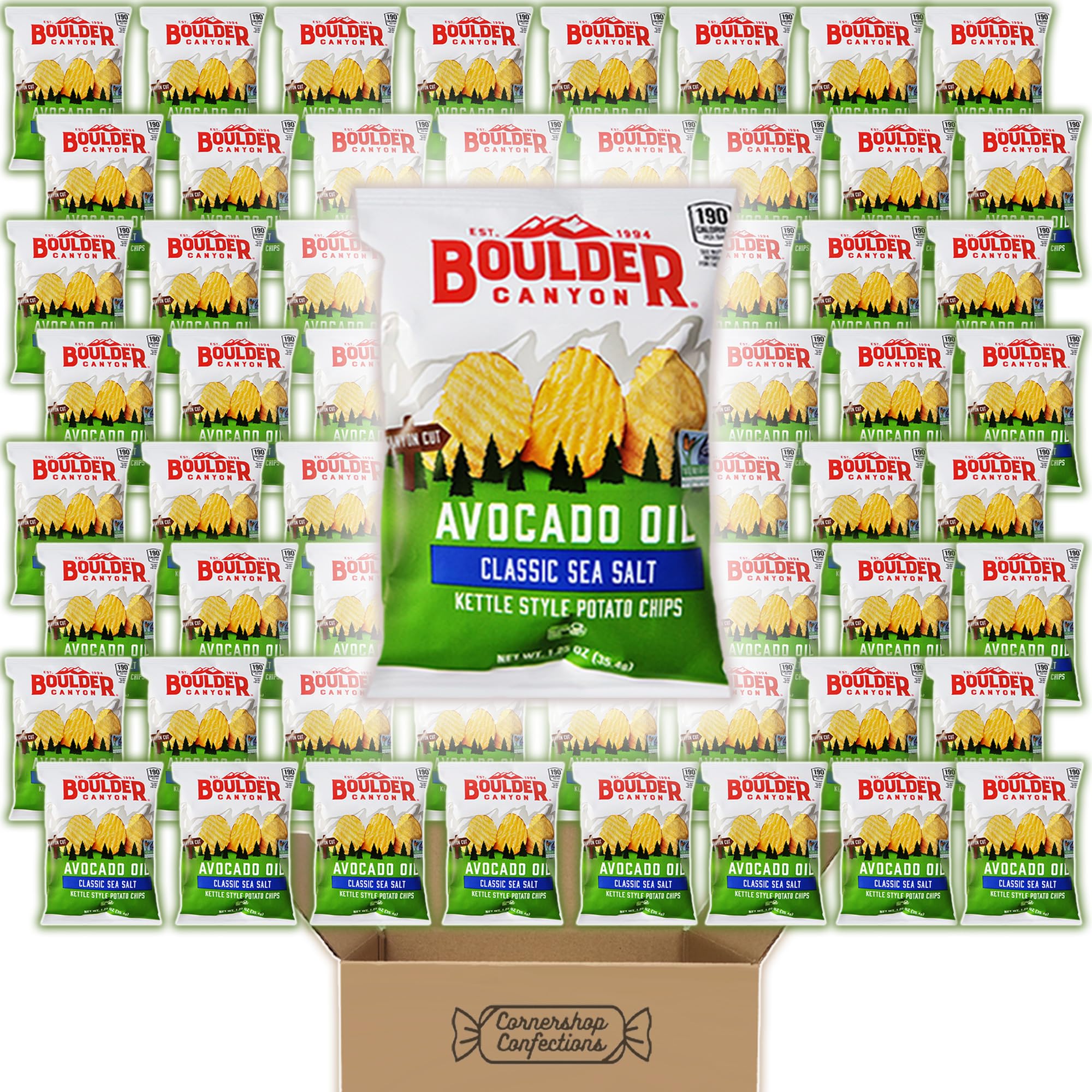Boulder Canyon Kettle Chips Avocado Oil Sea Salt - 64 Individually Sealed Bags, Gluten-Free Snacks, Non-GMO, Healthy Crunchy Chips for Parties, Picnics & Office Snacking