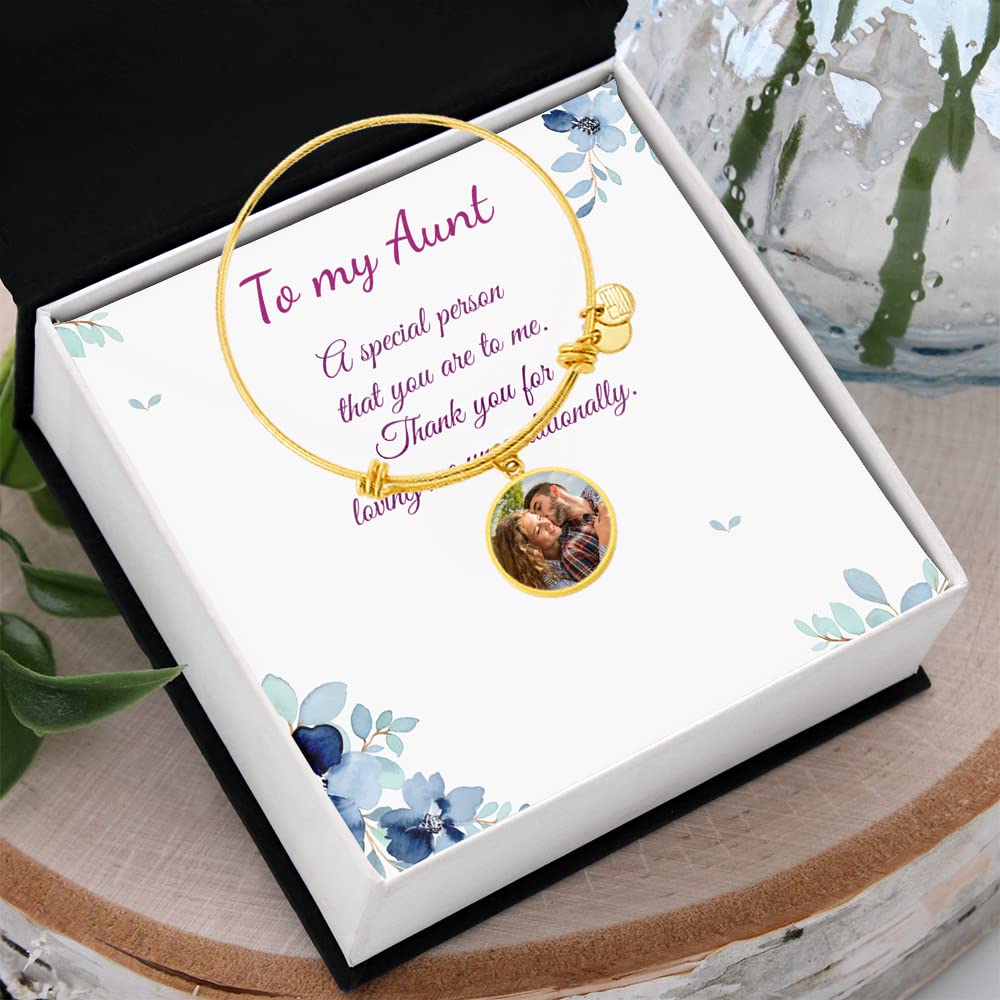 Personalized Aunt Bracelet - Engraved Circle Bangle with Message Card & Gift Box - Thoughtful Birthday Gift for Aunt - Perfect for Mother's Day, Christmas & Special Occasions