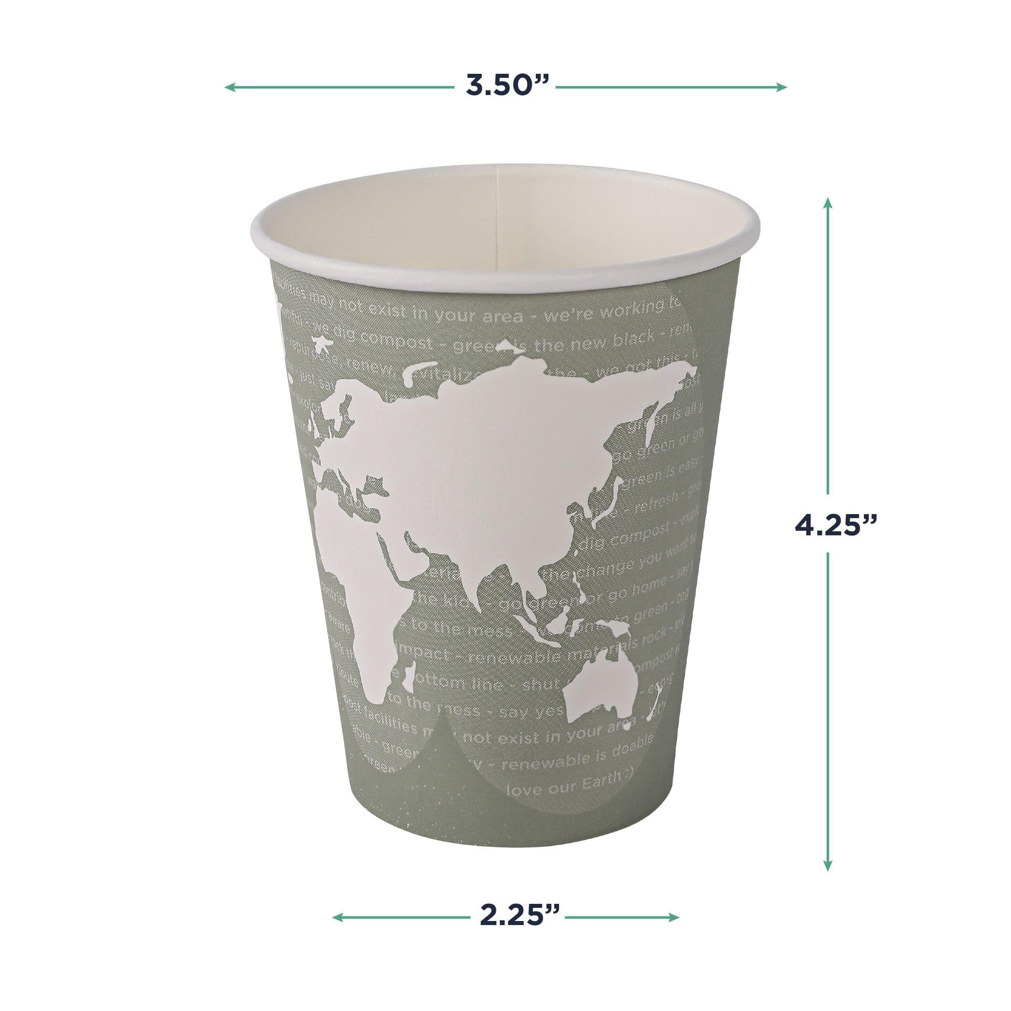 ECO PRODUCTS Compostable 12oz Disposable Coffee Cups - 1000 Count, Plant-Based PLA Lining, Hot/Cold Beverage Containers for Office, Cafes & Events - Biodegradable & Eco-Friendly World Art Design