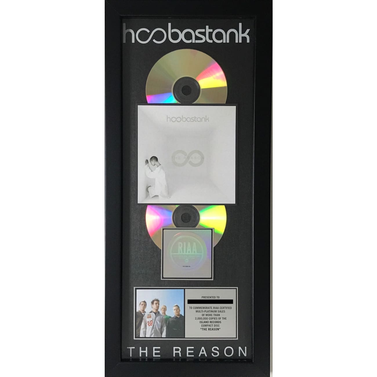Hoobastank The Reason 2x Multi Platinum LP Award - RIAA Certified Vinyl Record for Music Collectors & Rock Fans - Perfect for Home Listening & Gifts