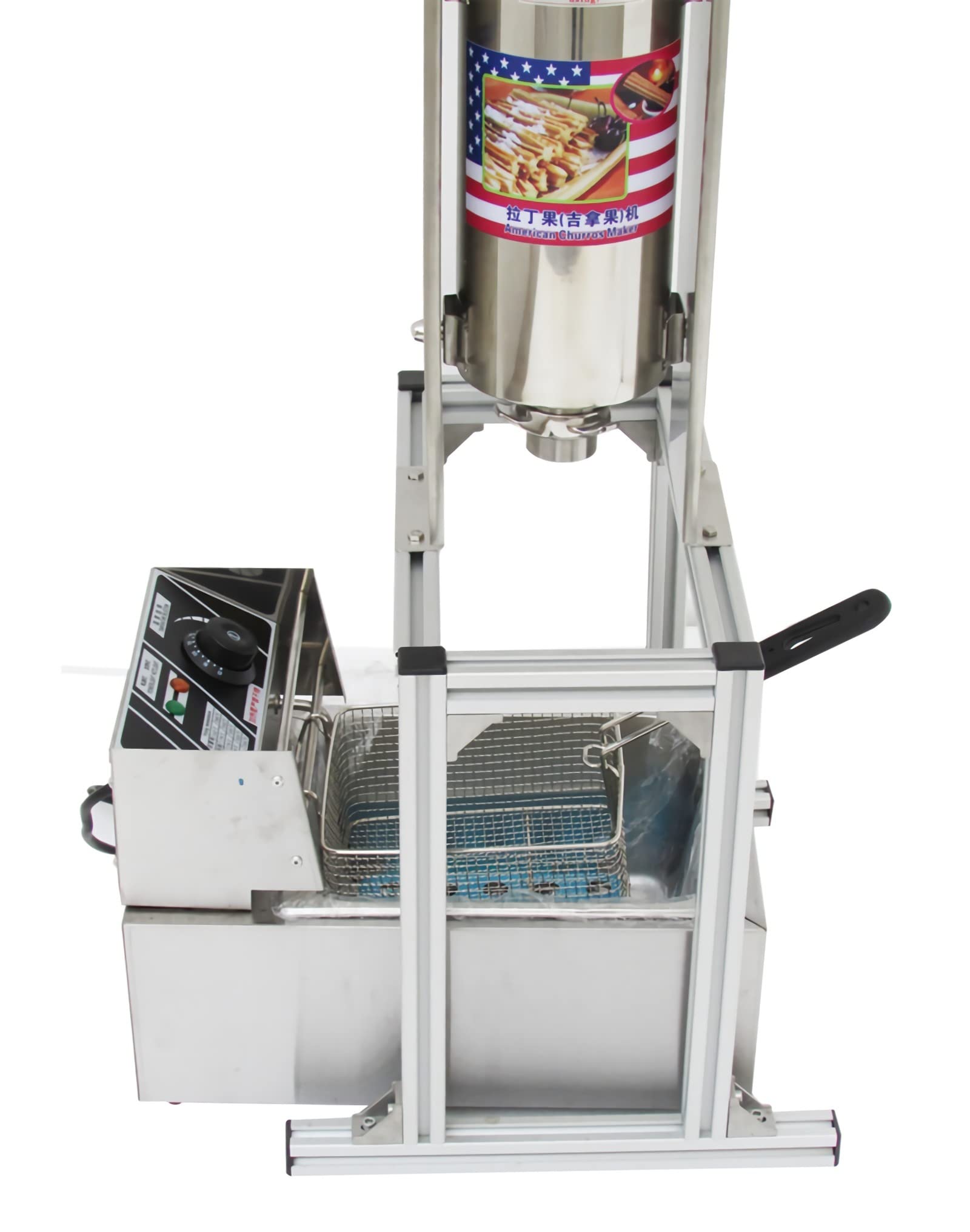 5L Manual Churro Maker Machine with Stand + 6L Commercial Electric Deep Fryer 2500W - Stainless Steel Spanish Donut & French Fry Maker for Bakeries, Cafes & Home Use - Perfect for Churros, Donuts, Fried Desserts & Snacks