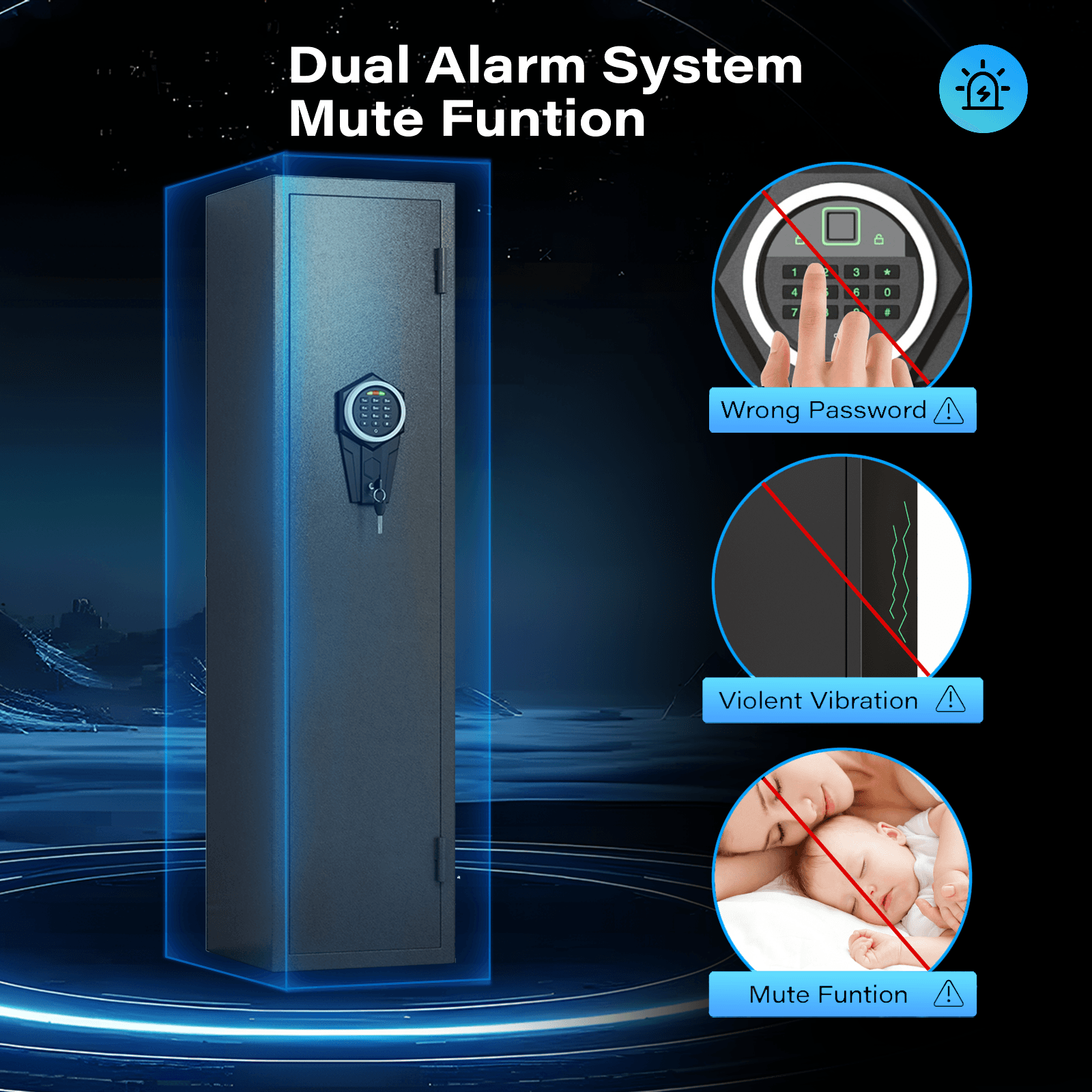 Heavy Duty Steel Rifle Gun Safe - 3 to 4 Gun Capacity with Electronic Lock, Solid Bolts, Dual Alarm System & LED Lighting | Secure Firearm Storage for Home, Office or Hunting Cabin | Silent Operation Safe for Nighttime Access