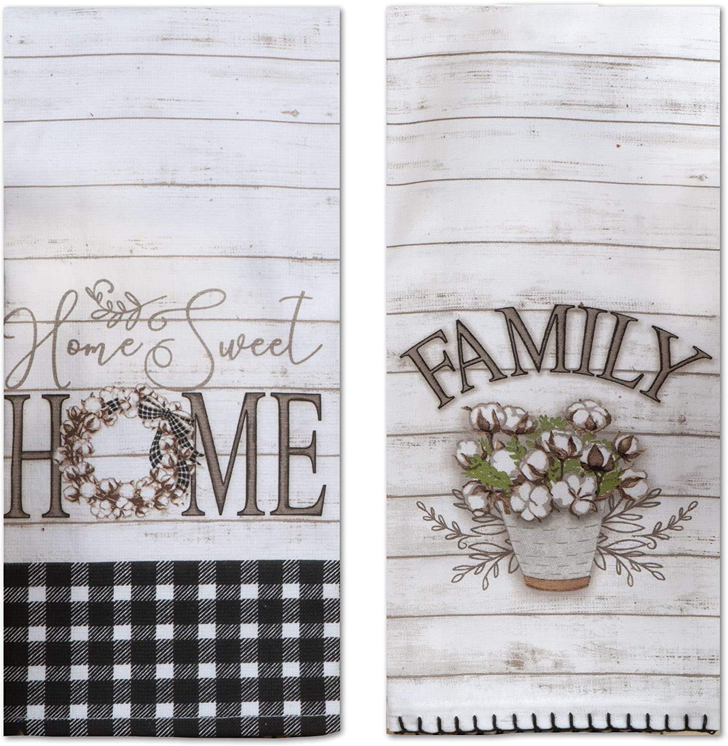 Farmhouse Style Kitchen Terry Towel & Tea Towel 2-Piece Set - Soft Absorbent Cotton Dish Towels for Drying Dishes, Cleaning Countertops - Perfect for Farmhouse, Cottage, and Country Style Kitchens