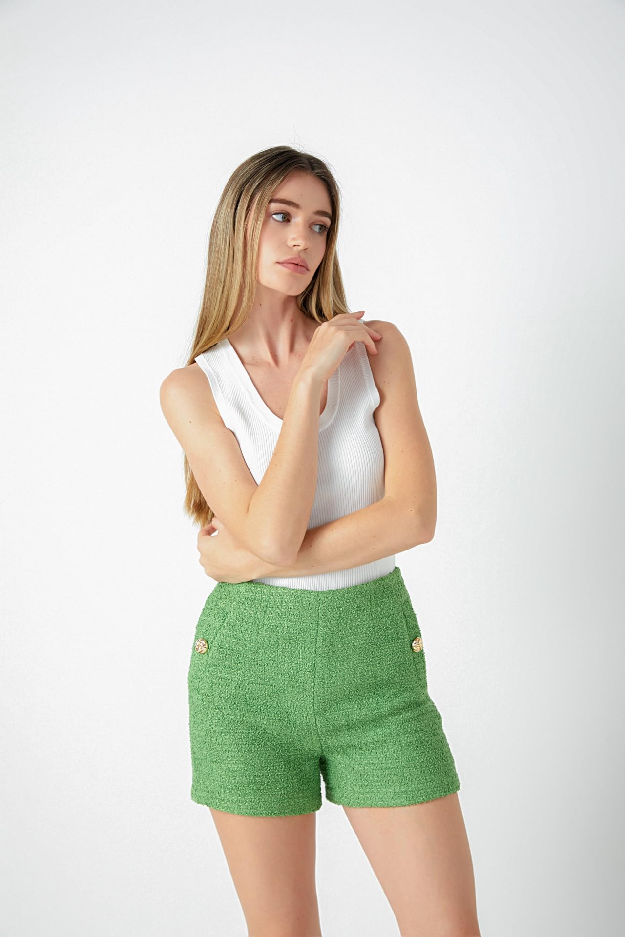 Endless Rose Women's Tweed Buttoned Shorts - High Waist Casual Summer Shorts for Women | Perfect for Office, Dating & Vacation Outfits