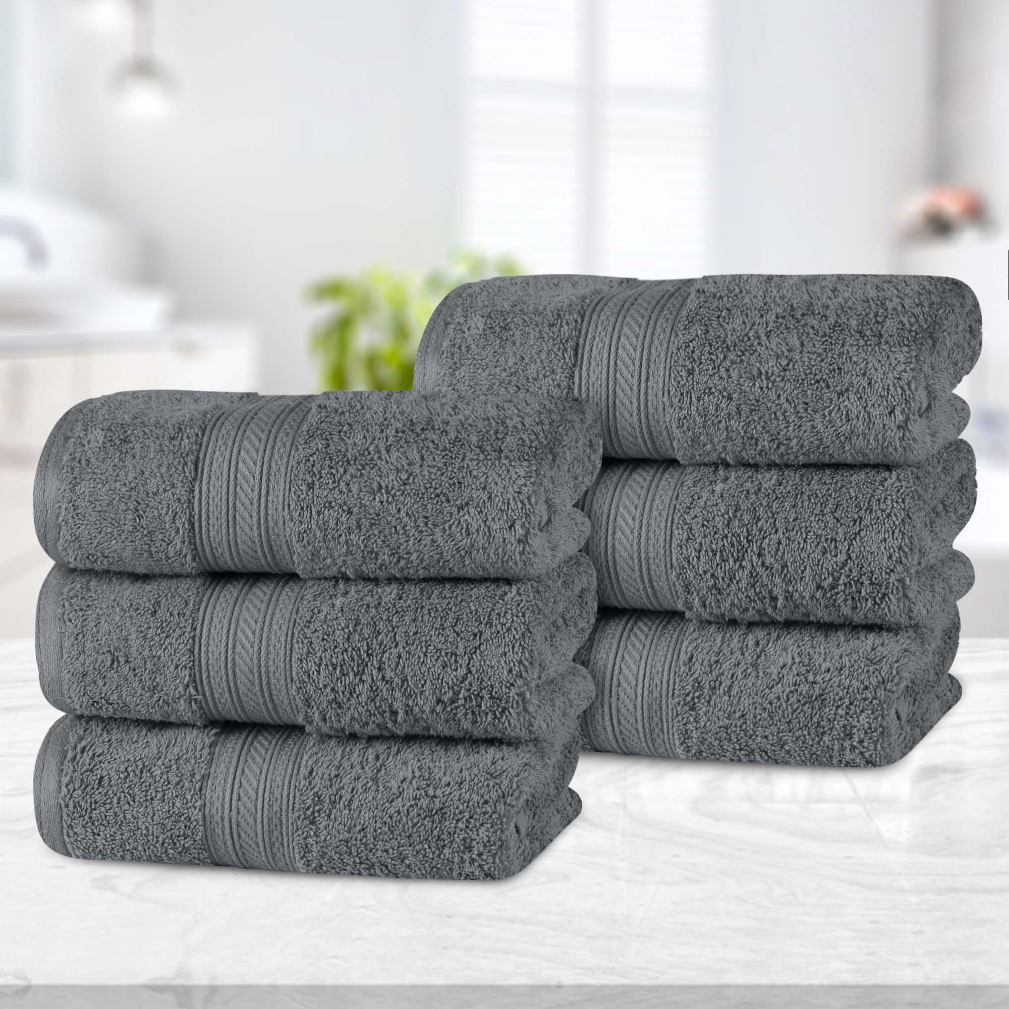 Premium 6-Pack Atlas Cotton Plush Absorbent Heavyweight Luxury Hand Towels - Soft & Quick-Drying for Bathroom, Kitchen, and Spa Use