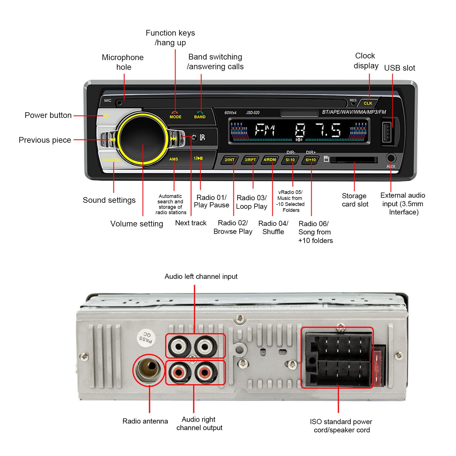 Vbestlife Car MP3 Player with LED Display - USB 2.0 FM Radio Receiver, Bluetooth Hands-Free Calling & Dual Connection for Music Streaming - Perfect for Commuting, Road Trips & In-Car Entertainment