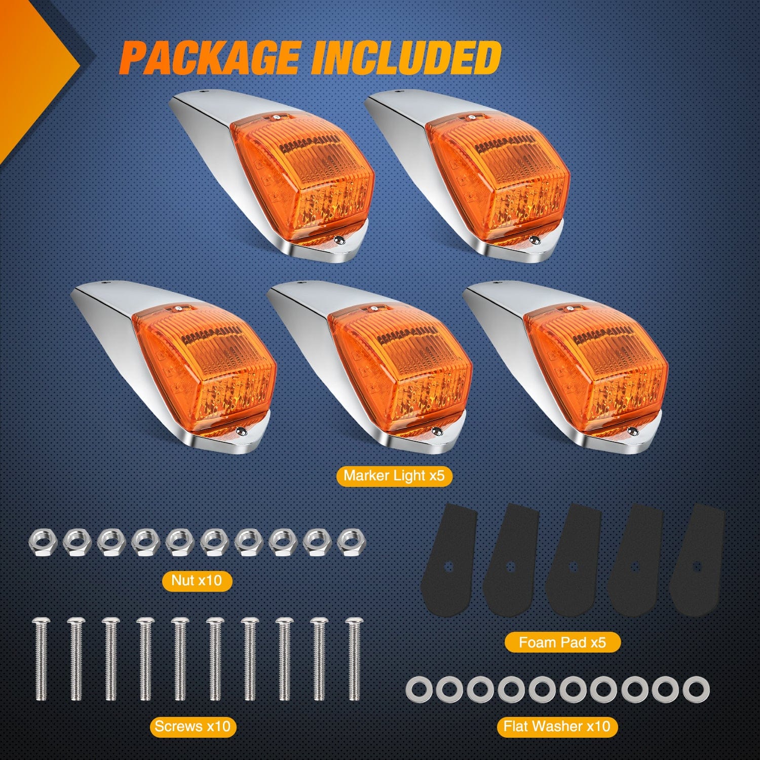 5PCS 17LED Amber Cab Roof Marker Lights for Trucks - DOT Certified Waterproof Clearance Lights - Heavy Duty Roof Top Lights for Semi Trailers, RVs & Commercial Vehicles - Perfect for Night Driving & Safety Visibility