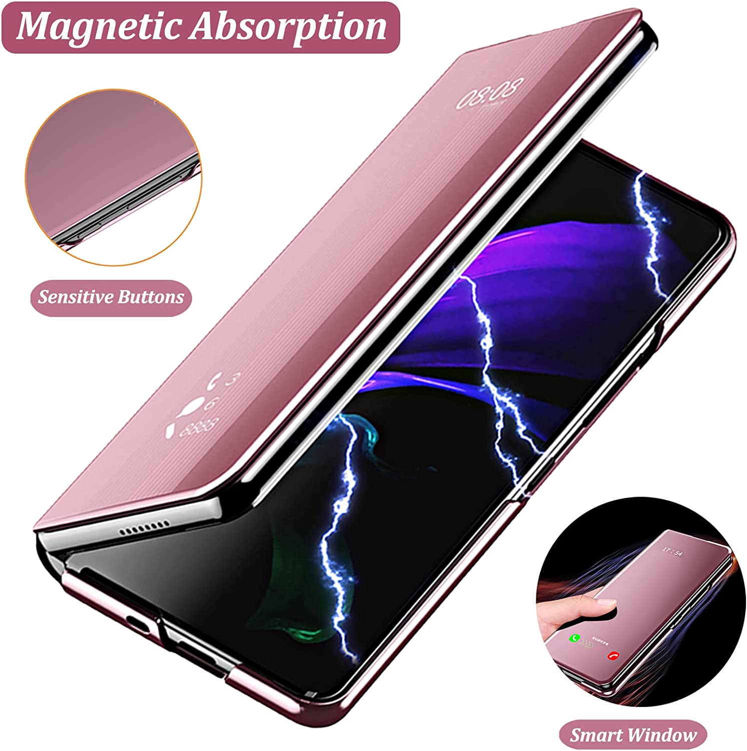 Samsung Galaxy Z Fold 4 Mirror Case - Full Protection Shockproof Cover with Built-in Stand | Perfect for Work, Travel & Everyday Use