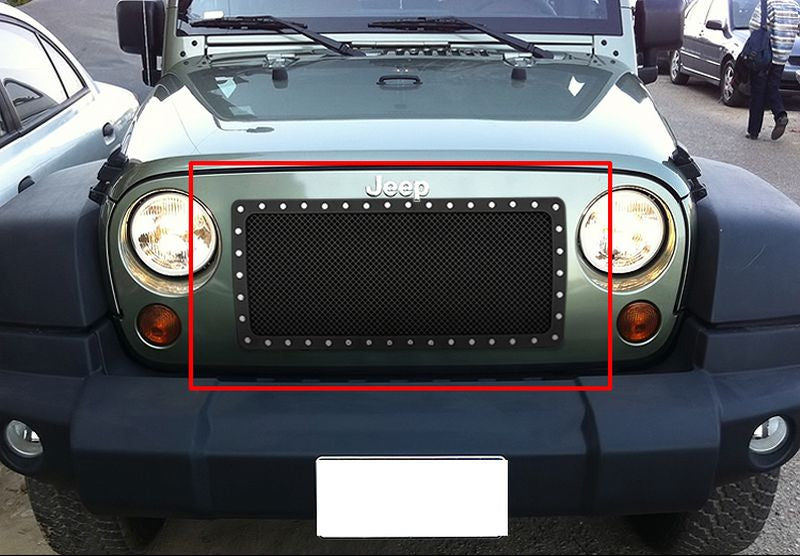 APS Black Stainless Steel Upper Rivet Grille for Jeep Wrangler JK (2007-2018) - Durable Off-Road Replacement Part for Enhanced Style & Protection