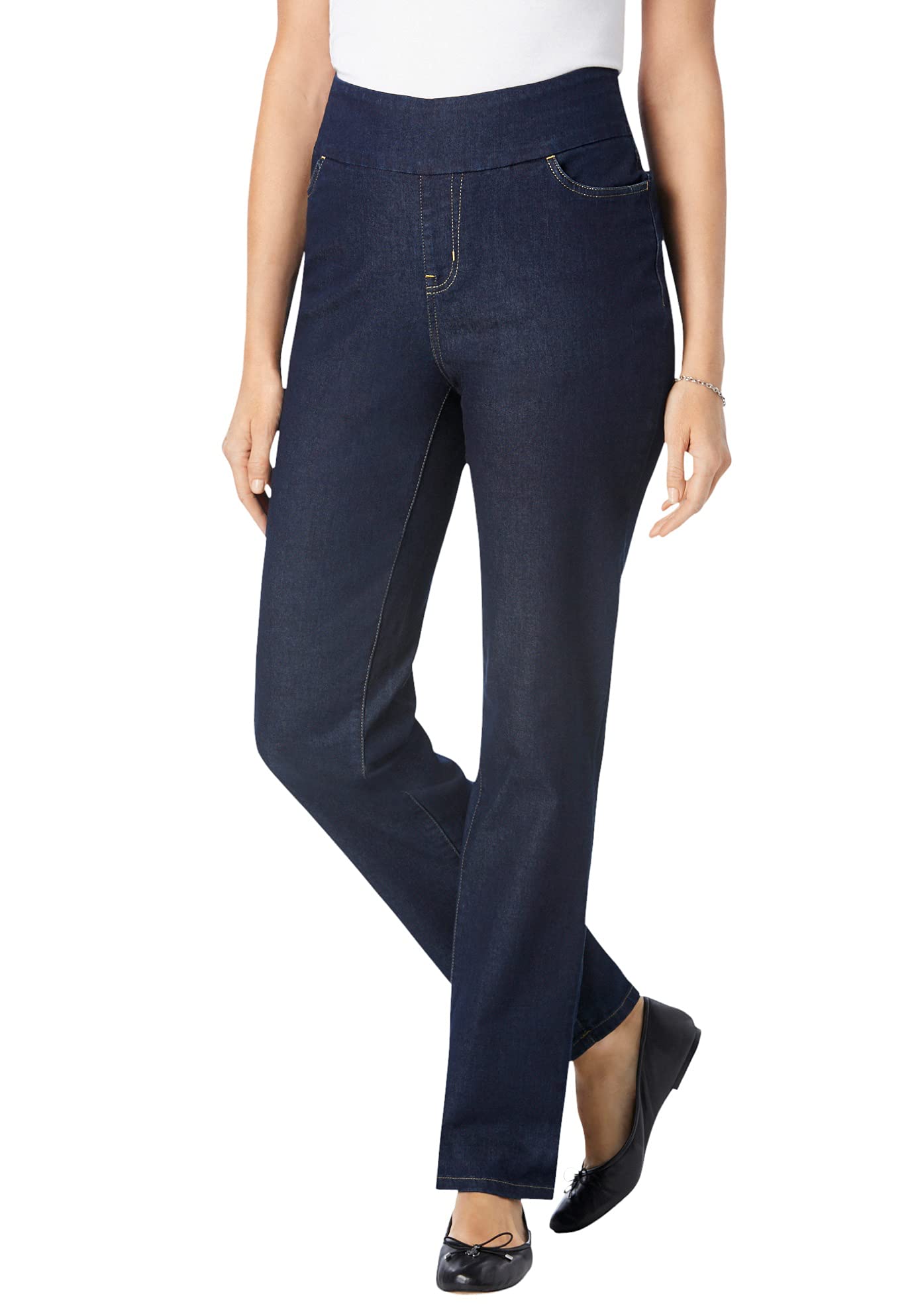Woman Within Women's Plus Size Pull-On Straight Leg Denim Jeans - Comfortable Stretch Jeans for Curvy Women | Perfect for Casual Wear, Office & Everyday Outfits