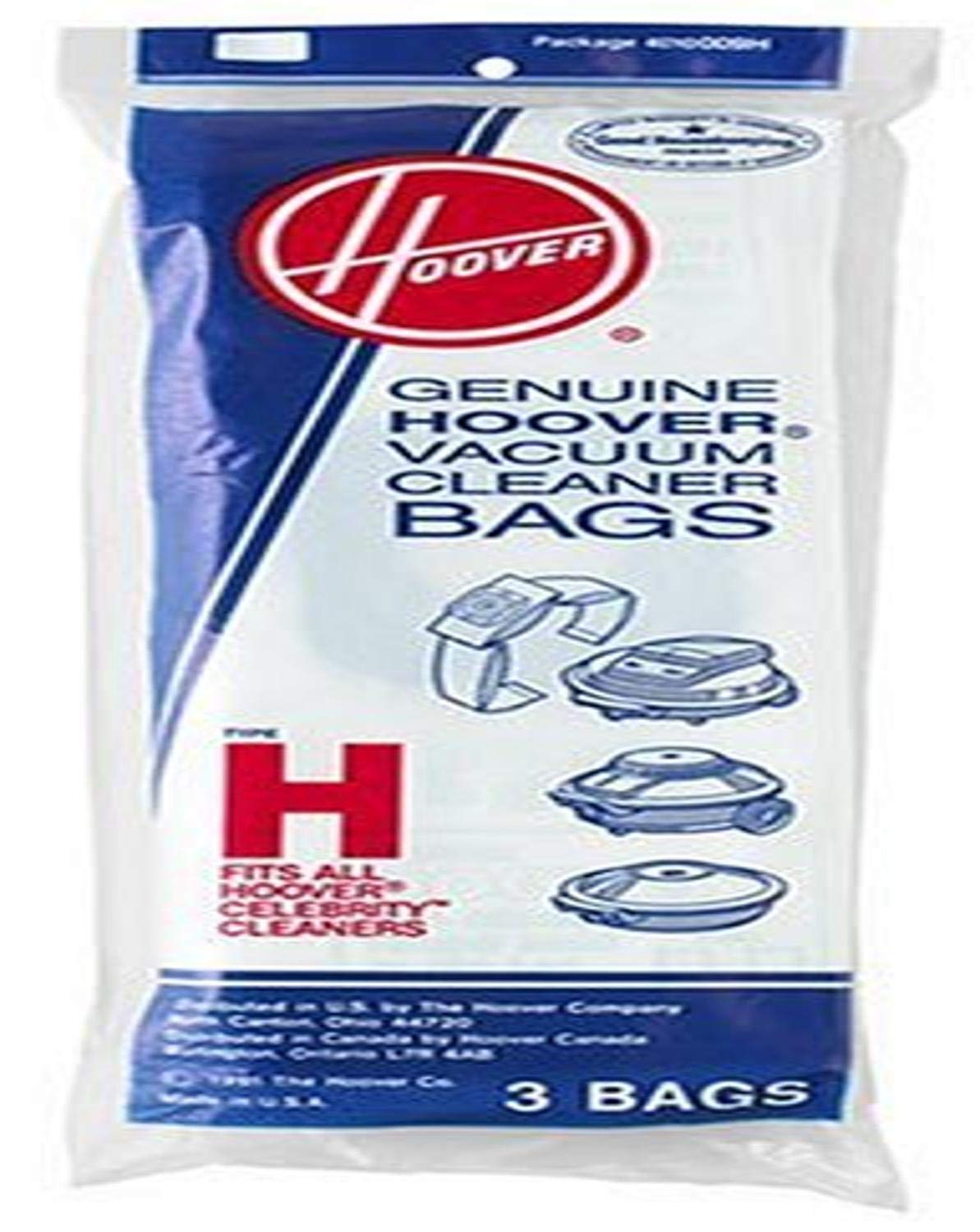 Hoover Vacuum Cleaner Bags - 3 Pack Replacement Bags for Celebrity Canister Vacuums, Type H (Part #4010009H), White-Green - Perfect for Pet Hair, Dust & Allergen Removal in Home Cleaning