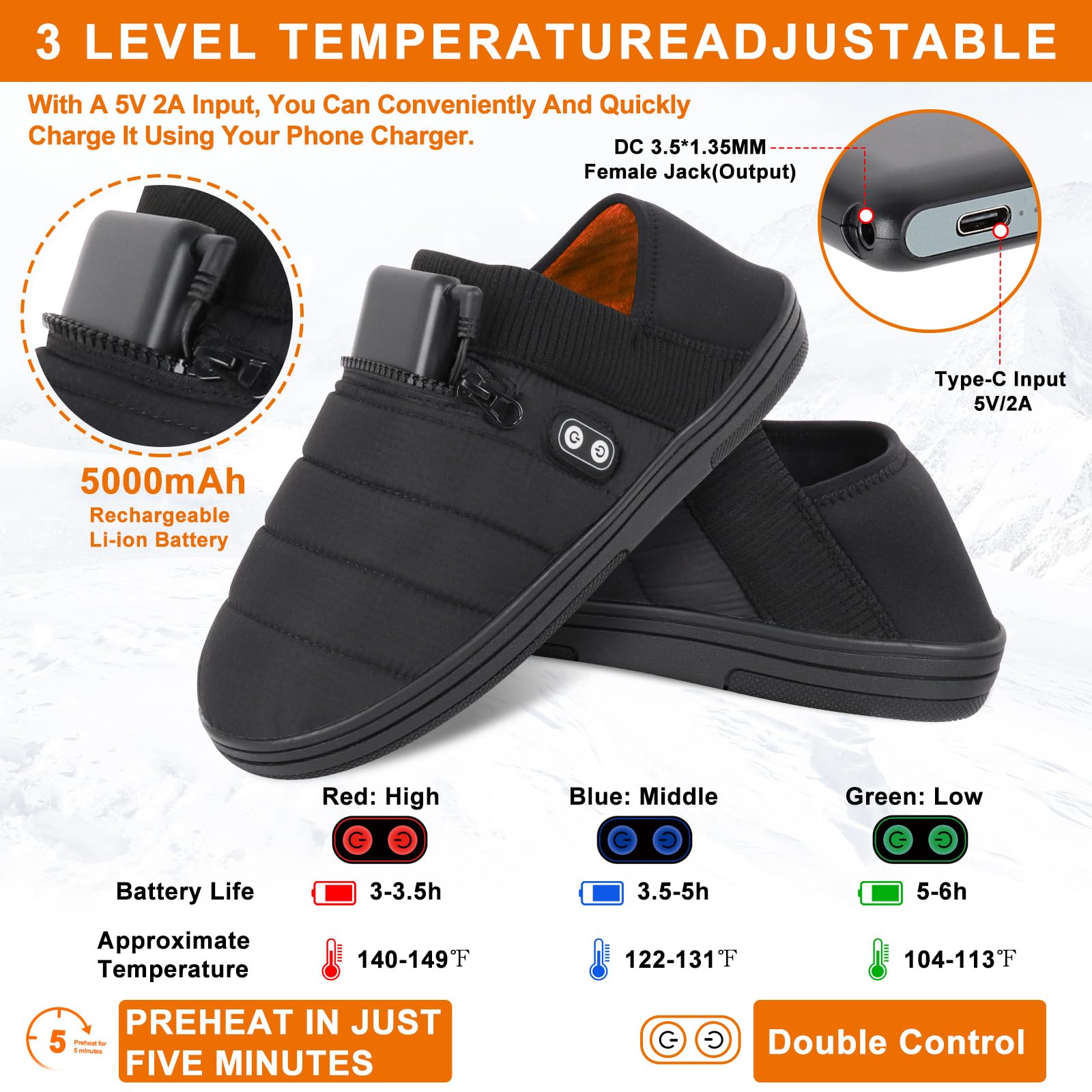 BIAL Rechargeable Battery Heated Slippers - Winter Warm Fuzzy Indoor/Outdoor Footwear with Cordless Heating for Men & Women | Perfect for Cold Weather, Camping, Home & Office Use