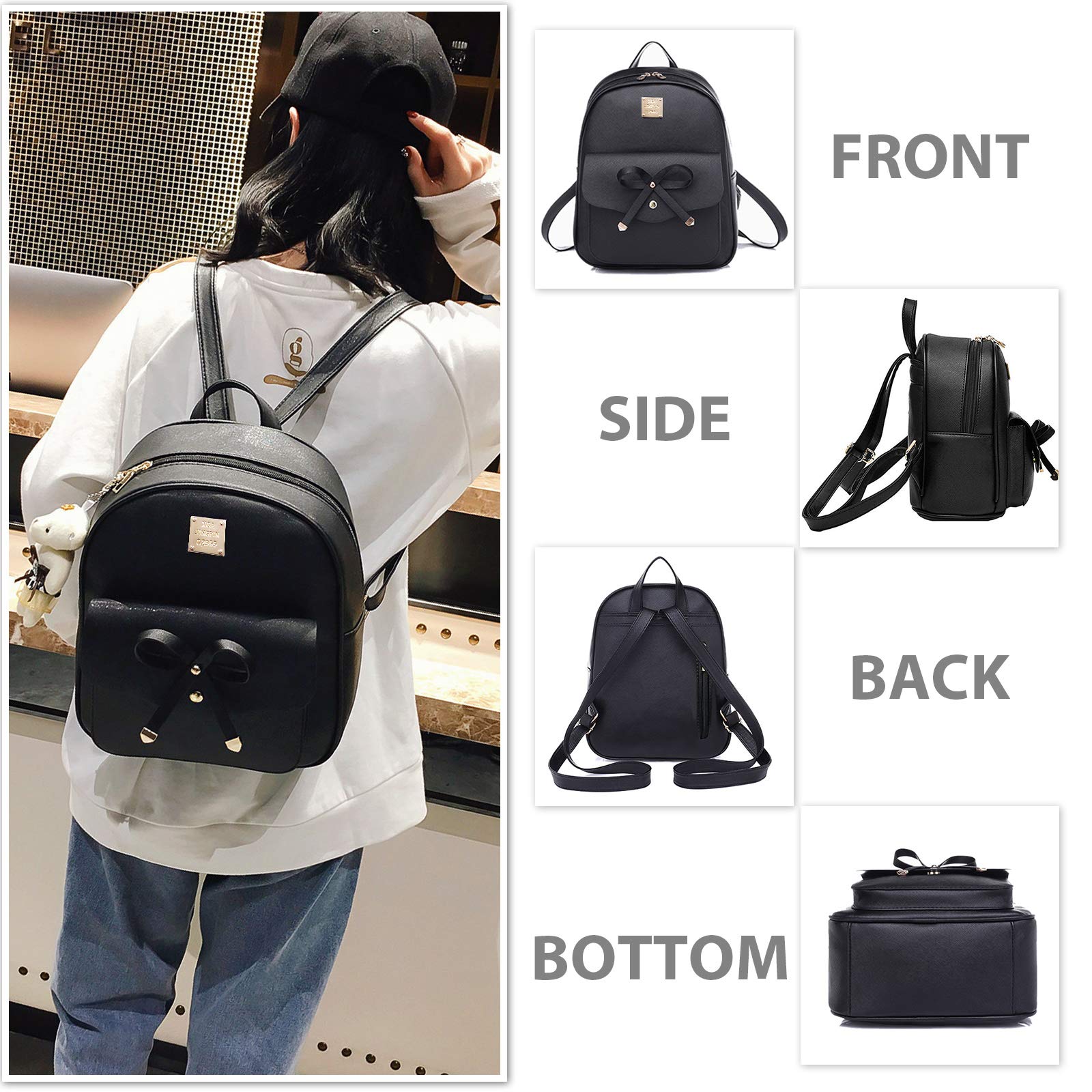 K.E.J. Mini Backpack for Women - Stylish Bowknot Leather Backpack Set (3-Piece) - Cute Small Backpack Purse for Ladies - Perfect for Travel, Work & Daily Use