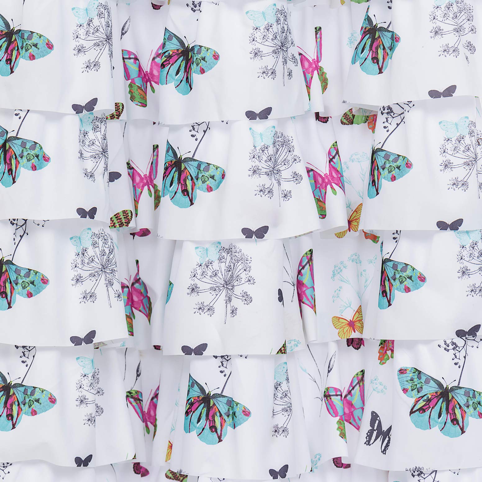 White Ruffle Curtains Set of 2 with Butterfly Pattern - 63 Inch Farmhouse Textured Window Panels for Bedroom, Nursery, Kids Room & Teen Room | Perfect for Girls Bedroom Decor, Bohemian Style Living Room & Gypsy Themed Windows