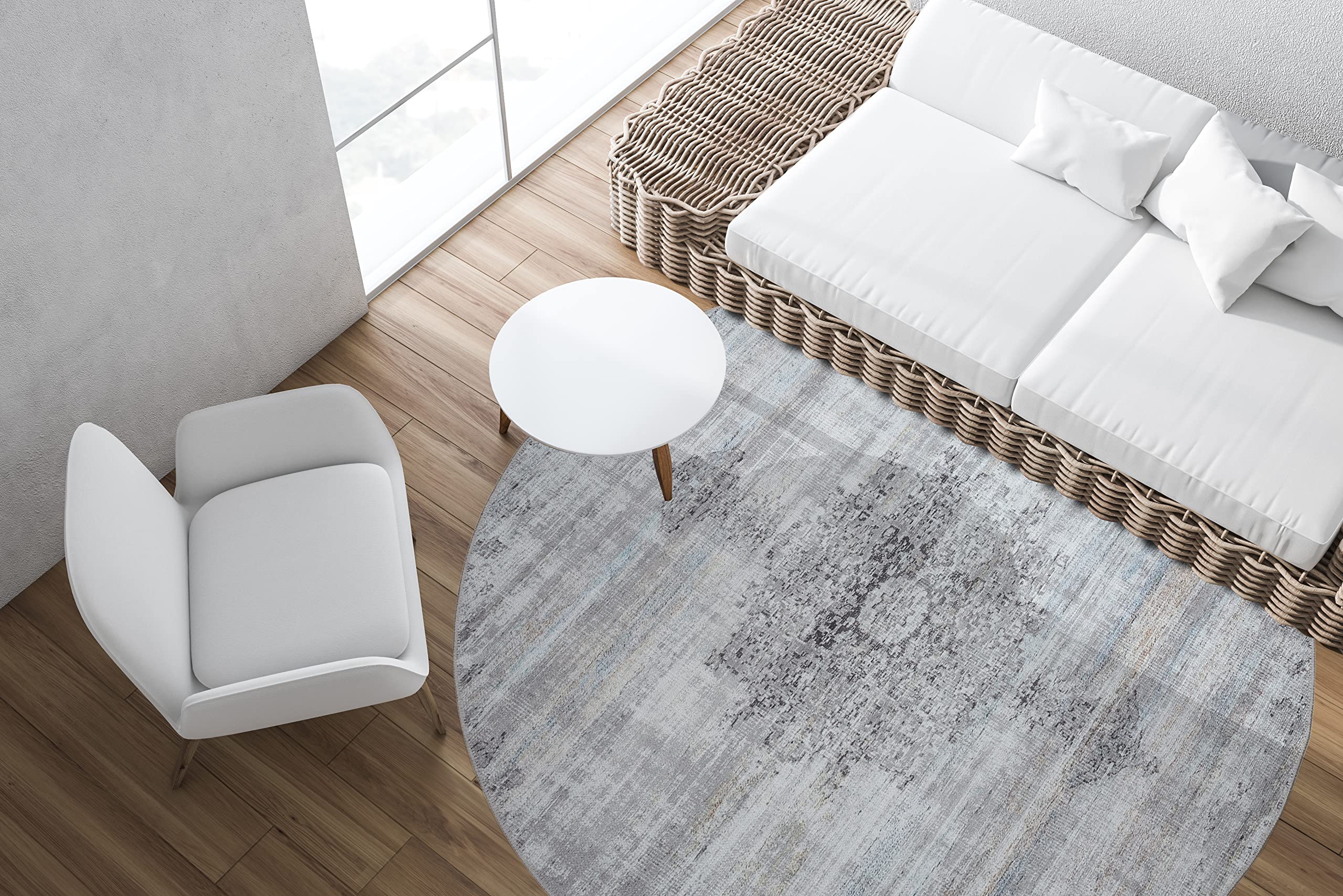 Machine Washable Non-Slip Area Rug - Adiva Rugs Vintage Persian Print Floor Carpet for Living Room, Bedroom, Bathroom & Kitchen | Home Decor & Floor Decoration (Blue, 6' Round) - Perfect for Cozy Spaces, Entryways & High-Traffic Areas