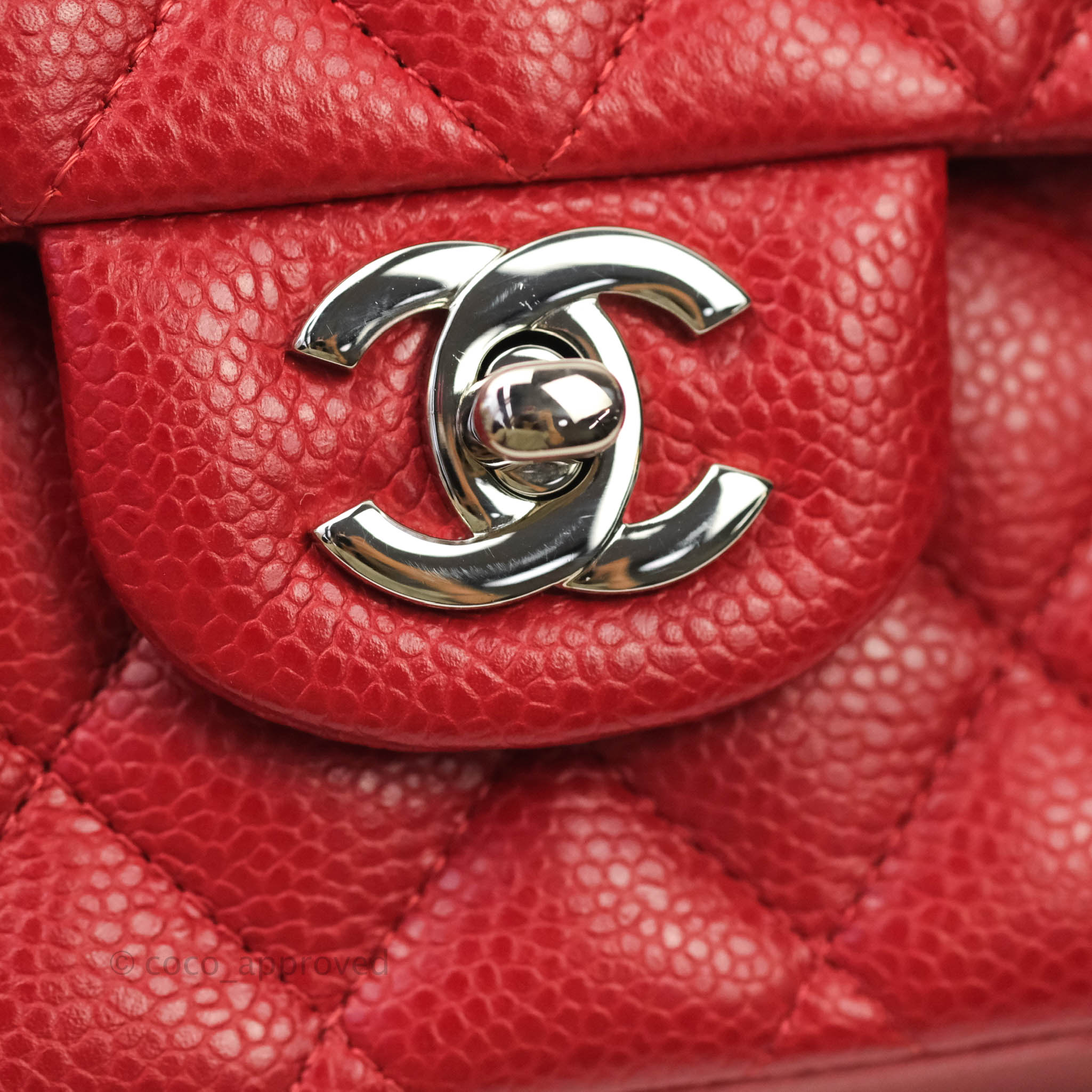 Chanel Classic Medium Double Flap Bag in Red Caviar Leather with Silver Hardware - Luxury Designer Handbag for Women, Perfect for Parties, Work & Everyday Use