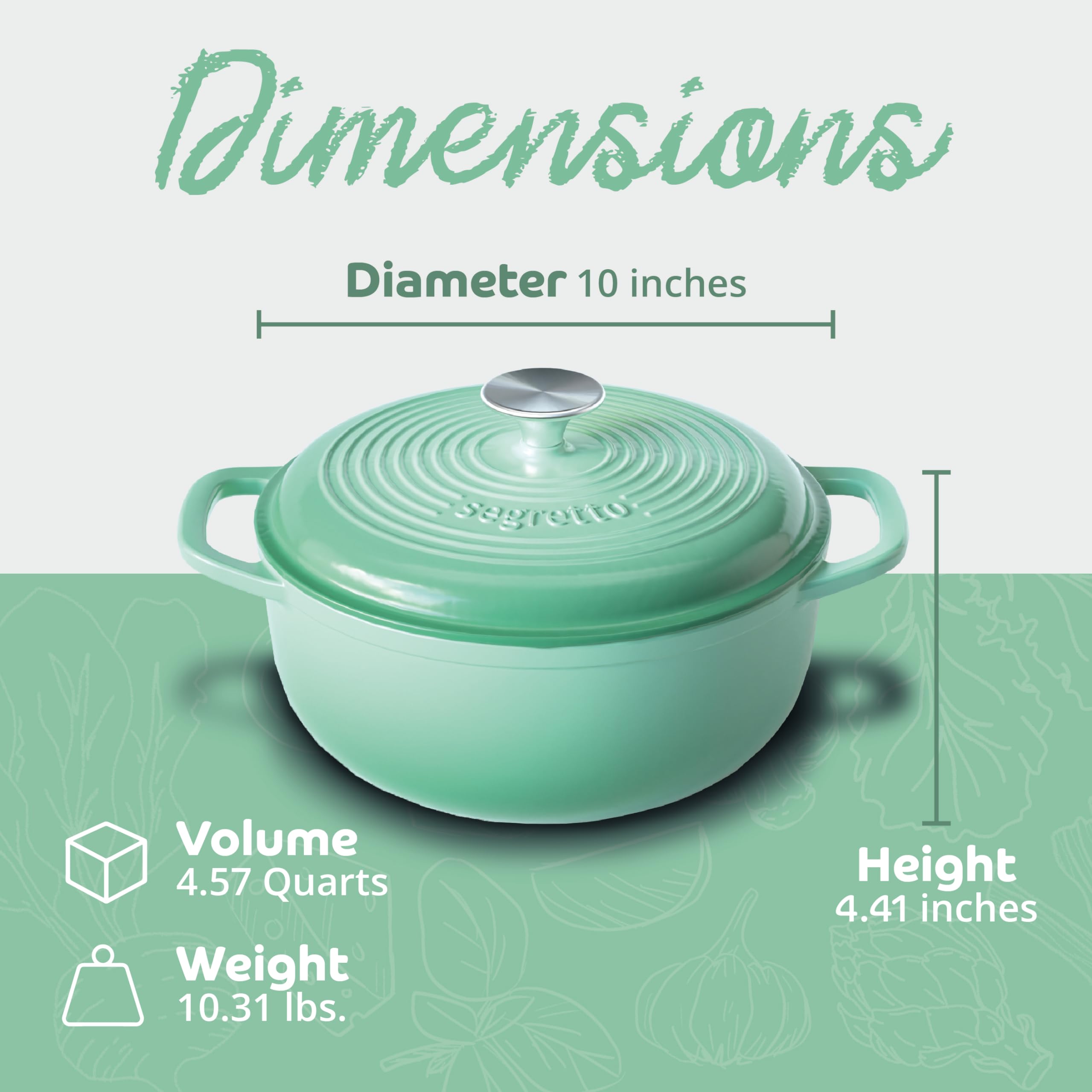 4.57 Qt Enameled Cast Iron Dutch Oven with Lid - Verde Chiaro (Gradient Green) - Oven & Stovetop Safe - Perfect for Baking Bread, Soups & Stews