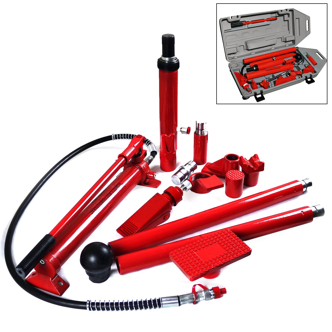 10 Ton Hydraulic Porta Power Kit with Wheels - Heavy Duty Car Repair, Auto Body Shop & Garage Tool for Lifting, Pushing & Pulling