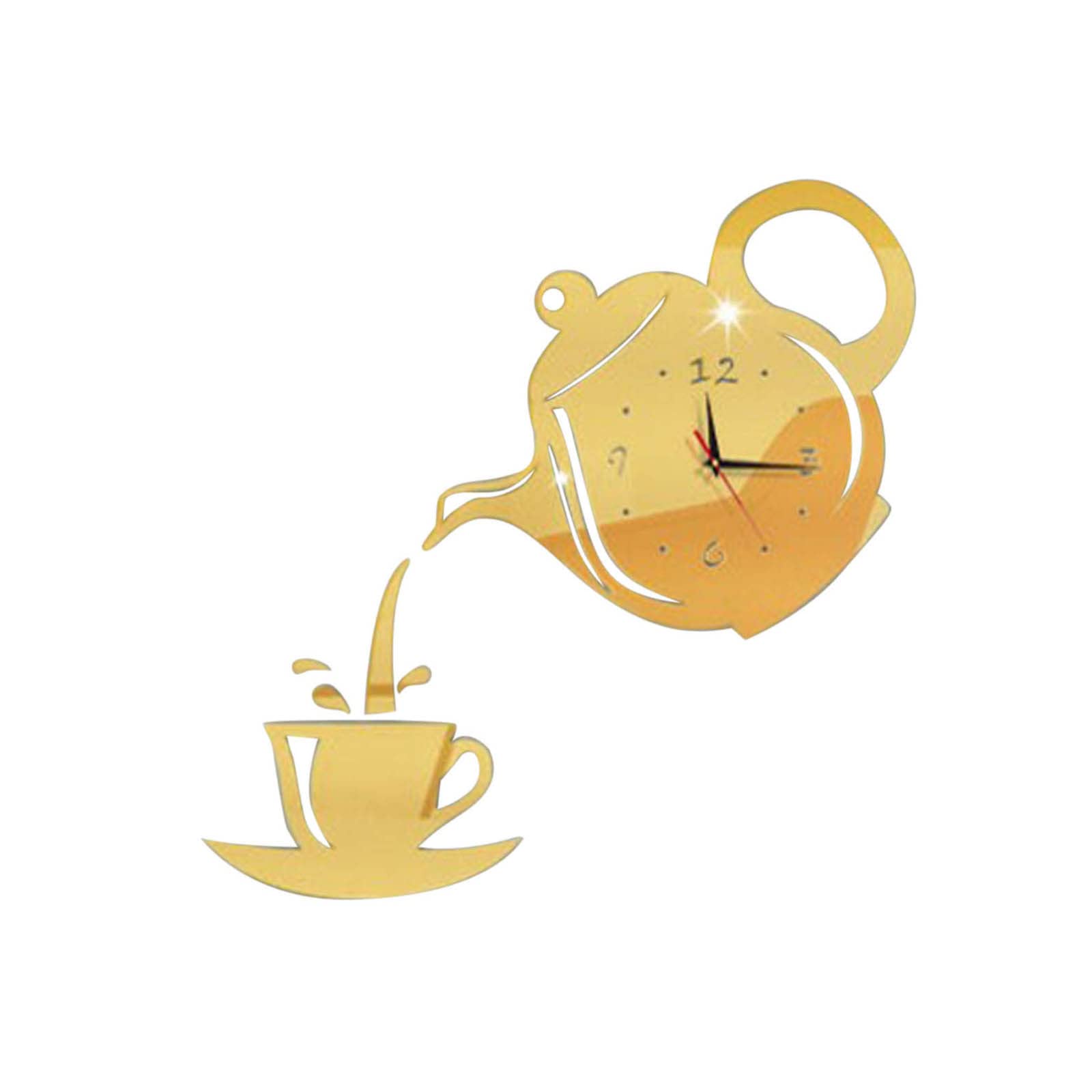 Personalized Acrylic DIY Wall Clock - Silent Non-Ticking Mirror Teapot Design with Crystal Diamond Decor for Living Room, Bedroom, Office - Gold Color Home Decoration Gift Idea