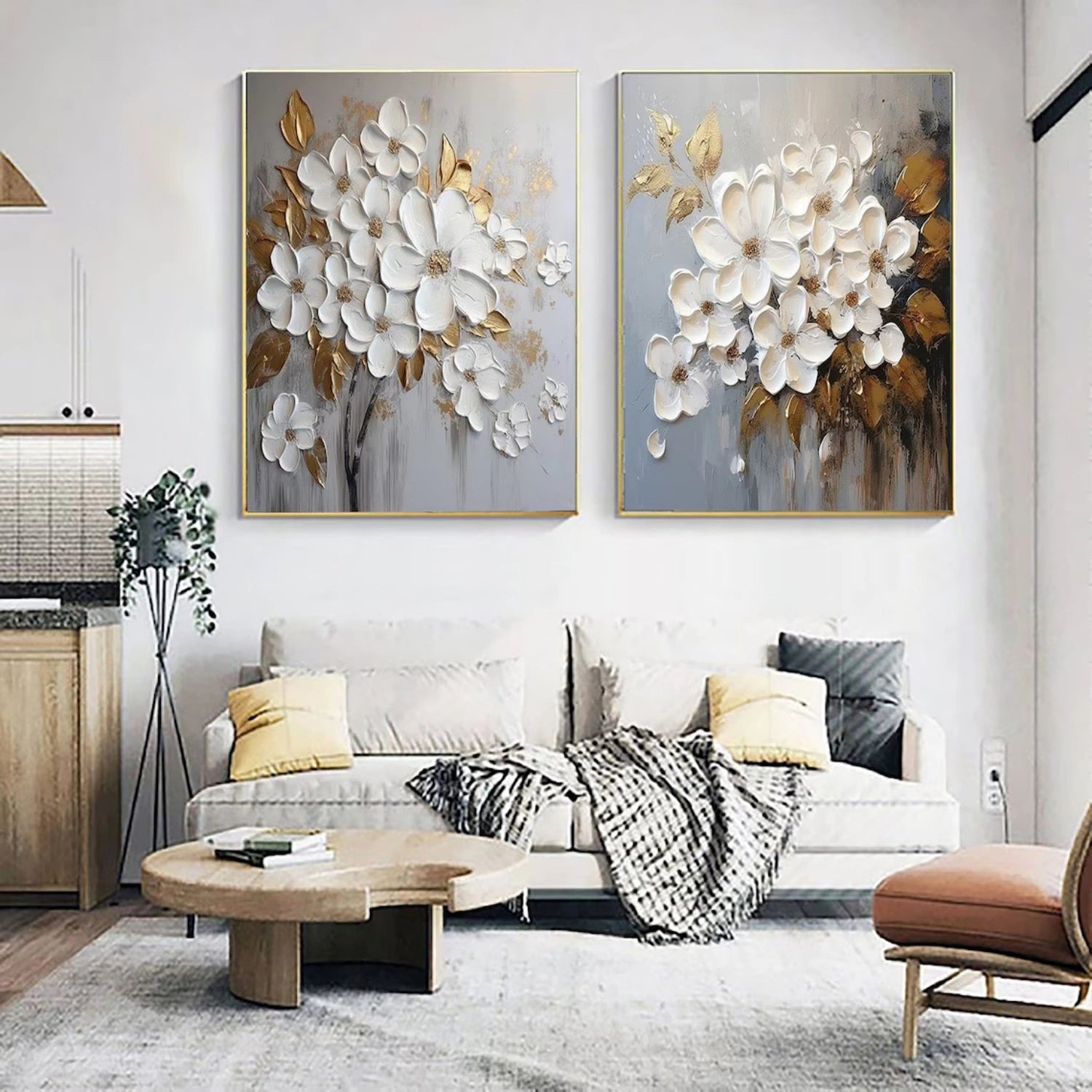 Beautiful Floral and Tree Landscape Painting Set of 2 - Wall Art Decor for Living Room, Bedroom & Office | #FT170