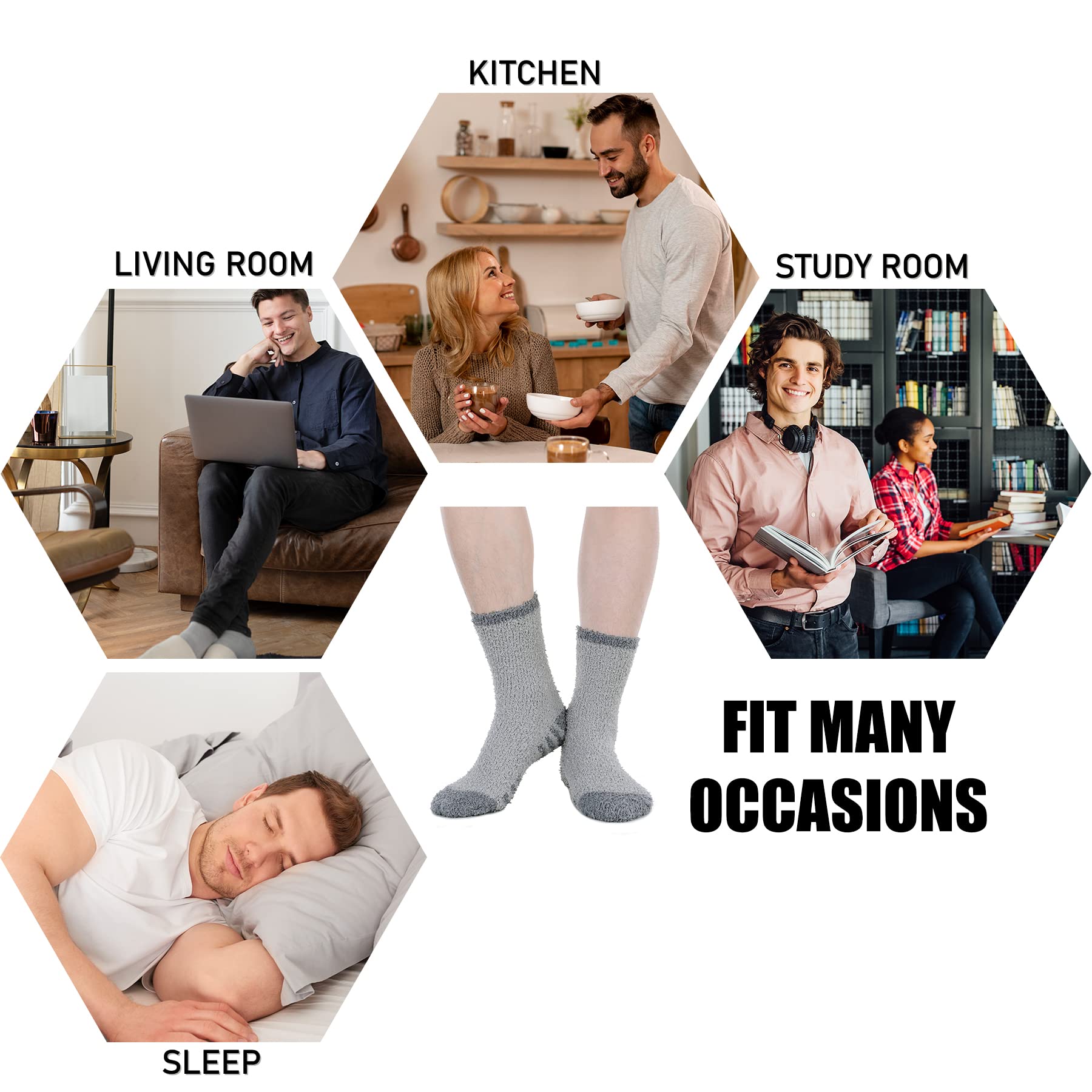 Zando Men's Fuzzy Slippers - Cozy Fluffy Winter Socks for Men, Soft Cabin Stockings & Comfy Sleep Boot Socks - Perfect for Home, Lounging & Cold Weather Comfort