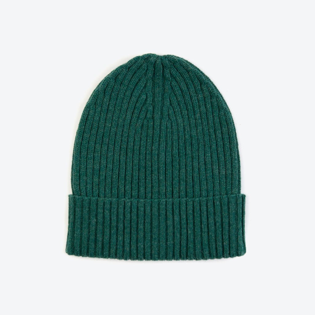 Miss Pompom Green Wool Ribbed Beanie Hat for Women - Warm Winter Knit Cap for Outdoor Activities, Skiing, and Snowboarding