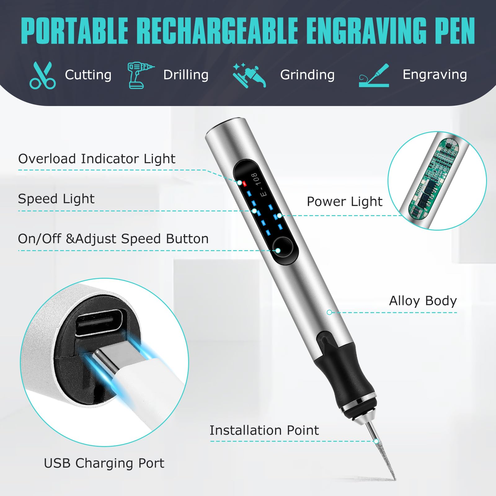 **Electric Engraving Pen Kit - USB Rechargeable Wireless Engraving Tool for DIY Jewelry, Metal, Glass, Wood, Plastic, Stone & Ceramic - Perfect for Crafts, Gifts & Personalization**