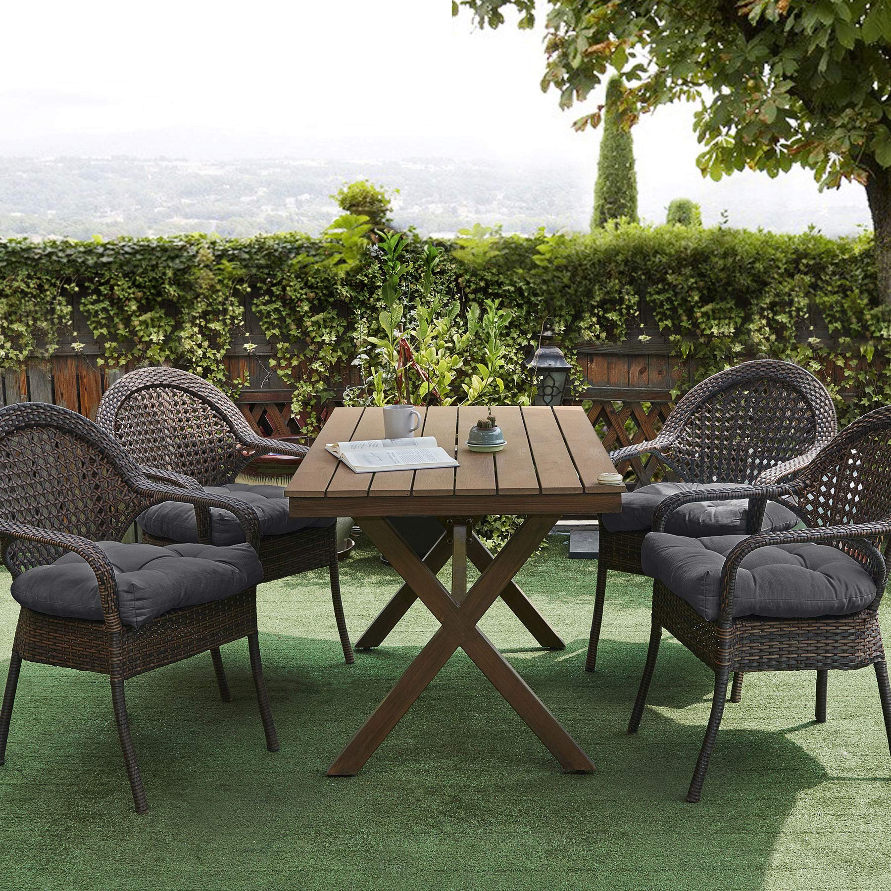 Premium Outdoor Chair Cushions 19x19 Inch - 6 Pack Thick Tufted Patio Seat Covers with Comfortable Fiber Fill, Charcoal Grey - Perfect for Garden, Deck, Poolside & Patio Furniture