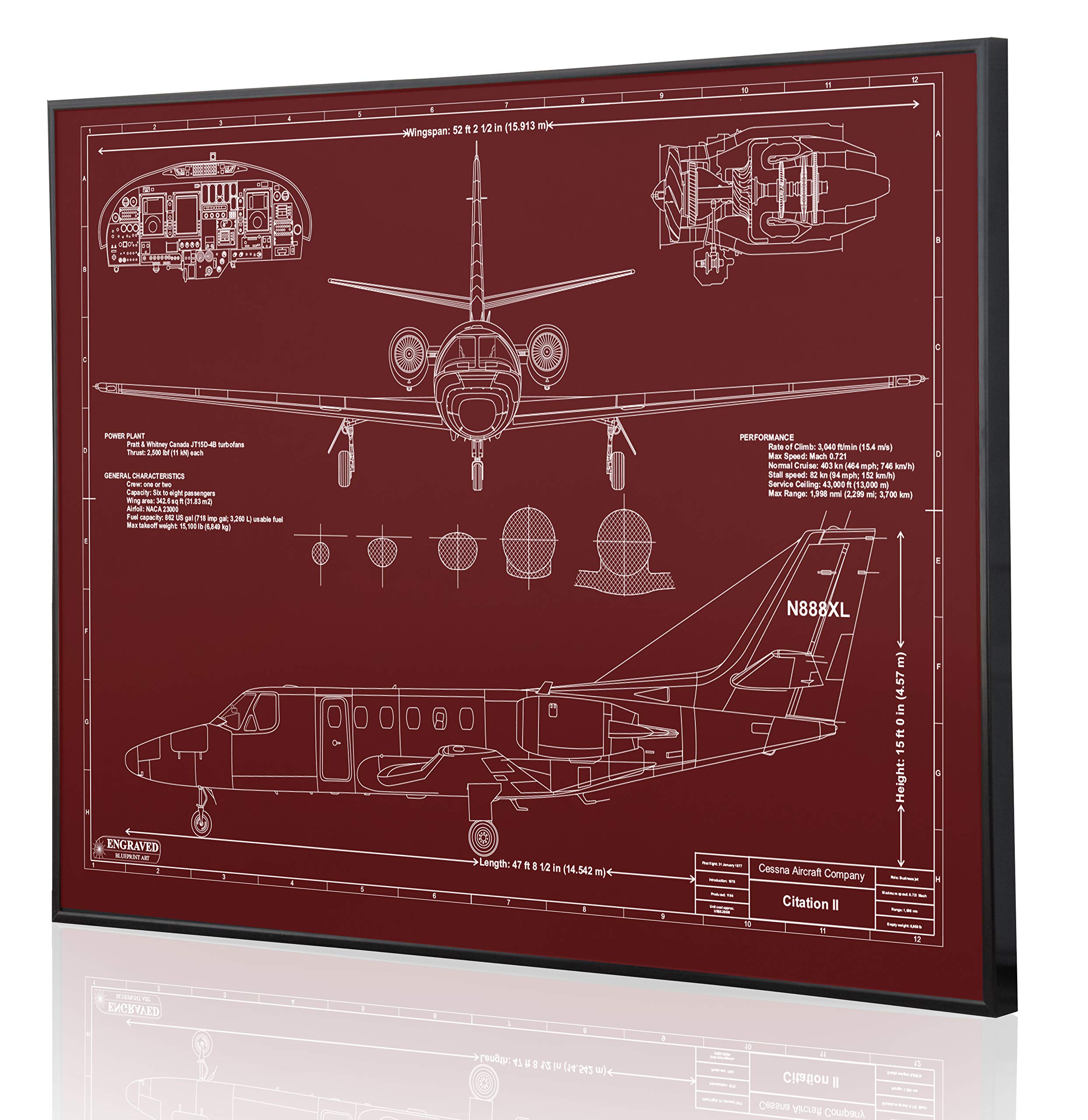 Personalized Cessna Citation 2 Blueprint Artwork - Laser Engraved Aviation Gift for Pilots & Plane Enthusiasts - Perfect for Home, Office Decor or Birthday Present