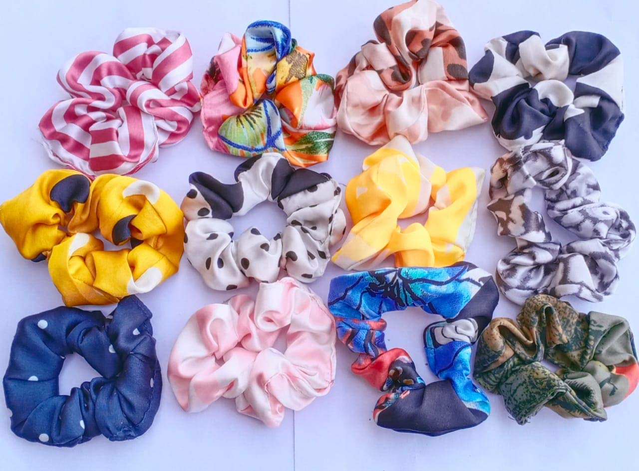 **Large Satin Hair Scrunchies for Women - 10 Pack Oversized Silk Hair Ties, Thick Elastic Jumbo Scrunchies (Printed) - Perfect for Workouts, Office, and Everyday Styling**