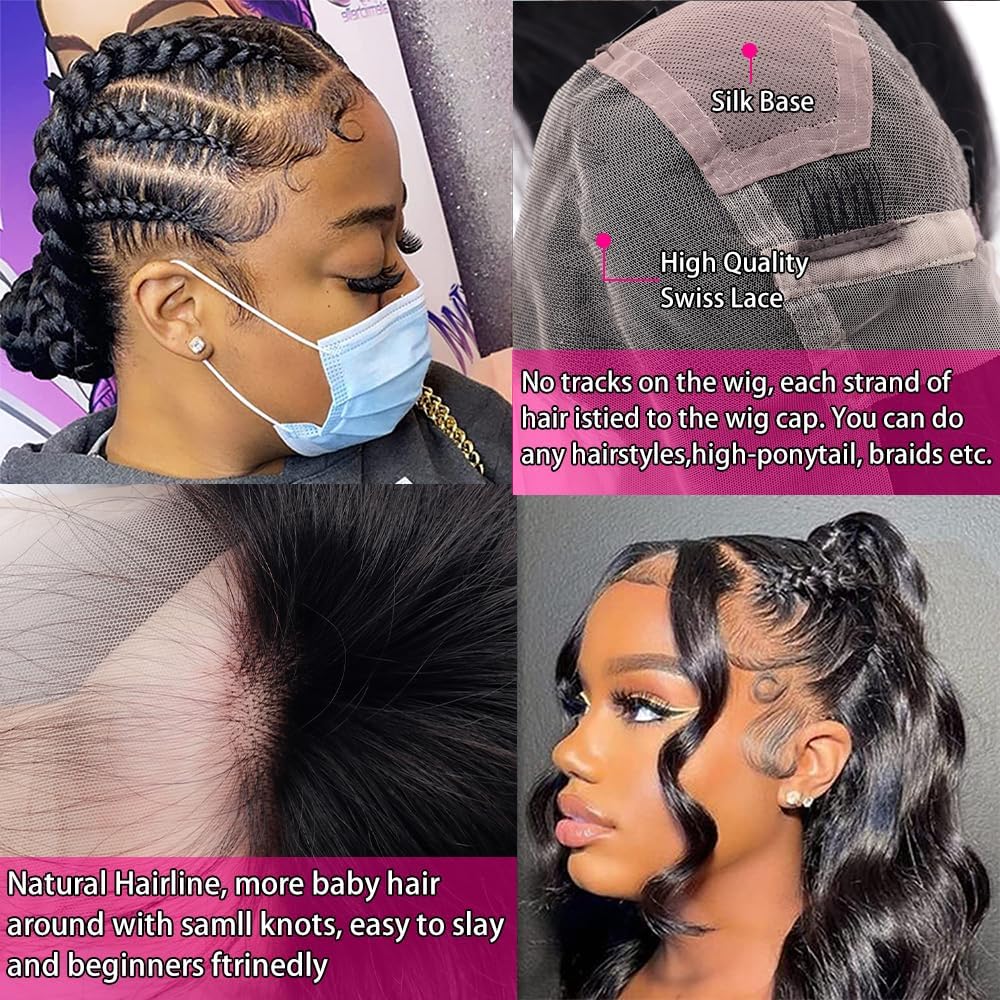 100% Human Hair Full Lace Wigs - Straight 14 Inch Natural Black Hand-Tied Lace Front Wig with 180% Density - Perfect for Daily Wear, Cosplay & Special Occasions