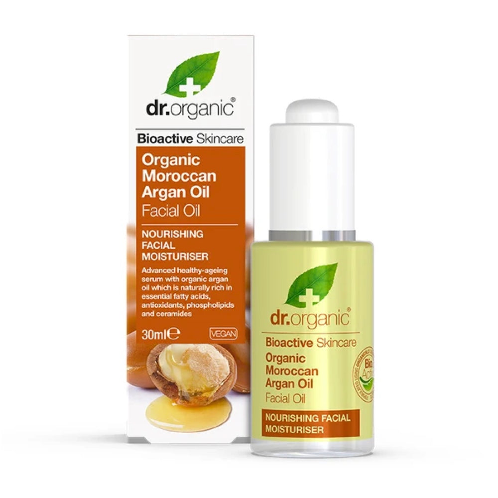 Dr. Organic Moroccan Argan Oil - 100% Pure Organic Facial Oil for Dry Skin & Anti-Aging - 30ml - Perfect for Night Routine & Daily Hydration