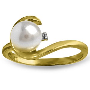 1.01 Carat 14K Solid Yellow Gold Diamond & Pearl Ring for Women - Elegant Bridal, Anniversary or Gift Jewelry for Special Occasions