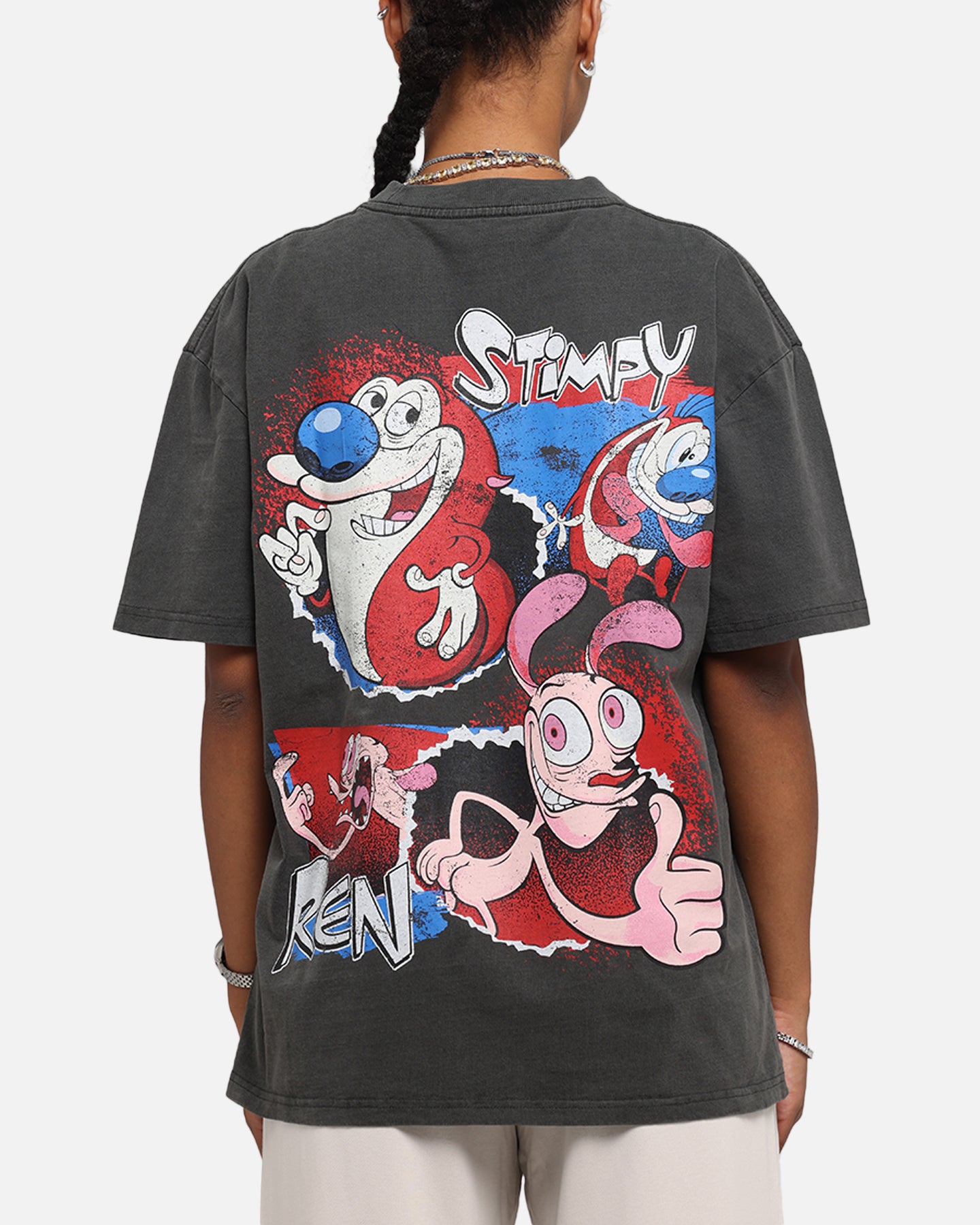 Vintage Nickelodeon Ren & Stimpy Graphic T-Shirt - Black Distressed Heavy Cotton Tee for Men & Women - Perfect for Casual Wear, Cosplay & 90s Cartoon Fans