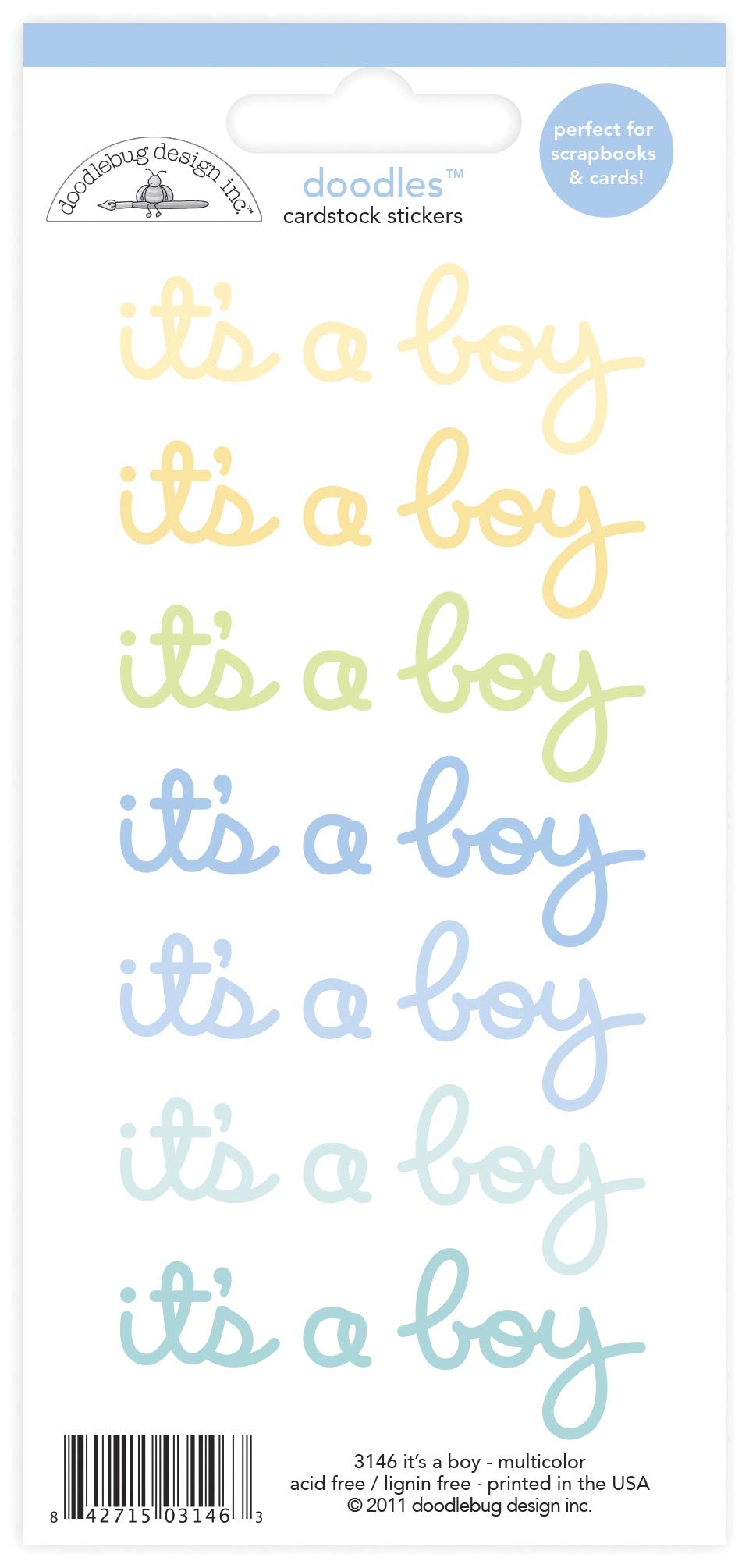 Doodlebug Designs Doodles Cardstock Stickers - Multicolor It's A Boy (12-Pack) | Scrapbooking, Baby Shower Decorations, Greeting Cards & DIY Crafts