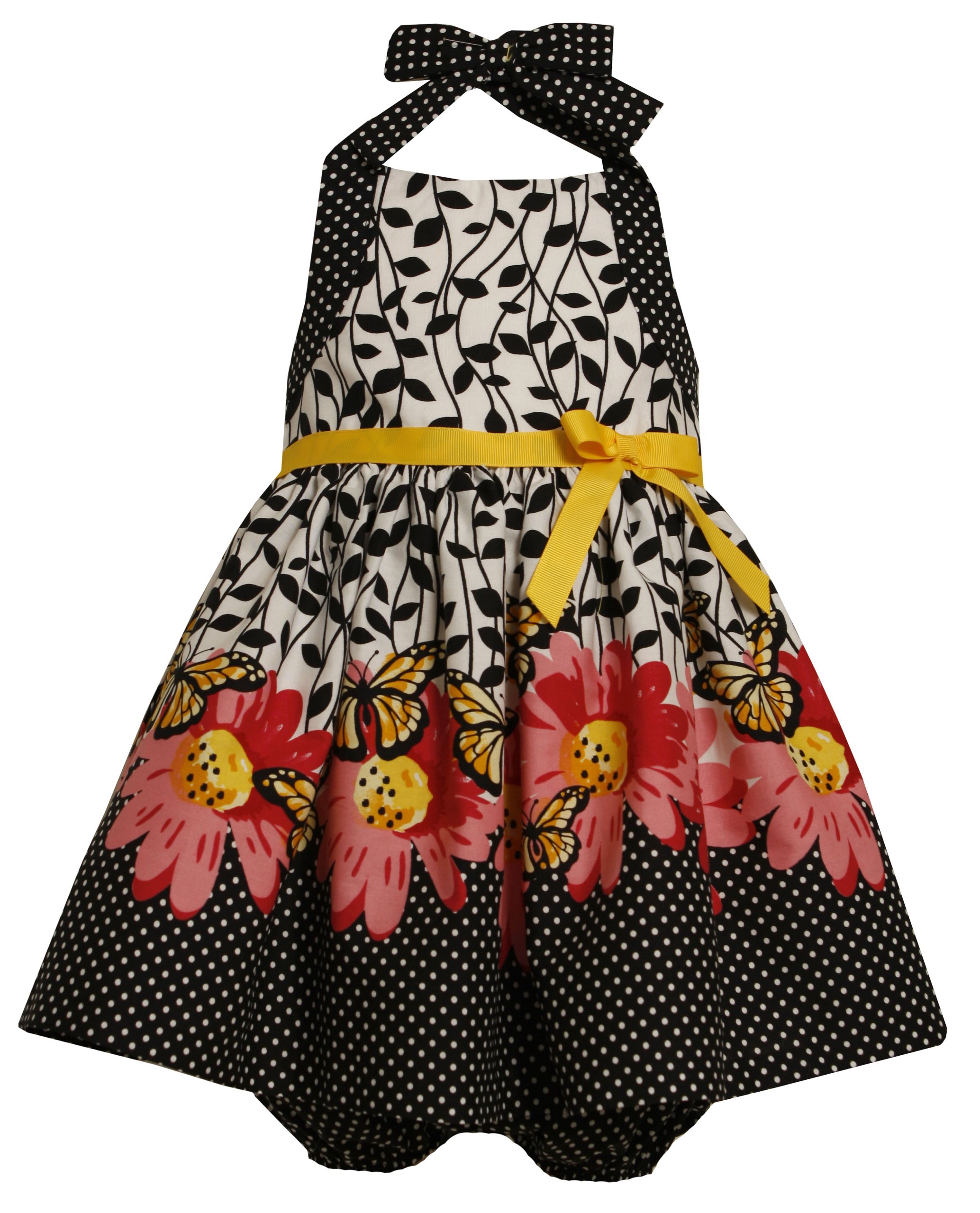 Bonnie Jean Baby Girls Floral Butterfly Print Summer Halter Dress - Black & White Cotton Romper for 12-24 Months | Perfect for Beach, Birthday Parties & Family Photos