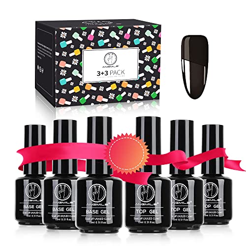 6 Pack 15ML Gel Nail Polish Base & Top Coat Set - Long Lasting Shine, Soak Off LED/UV Gel for DIY Home Manicure & Nail Salon Use - Large Capacity Base & Top Coat for Professional Nail Art (USA Shipping) - Perfect for Bridal, Party & Everyday Nail Designs