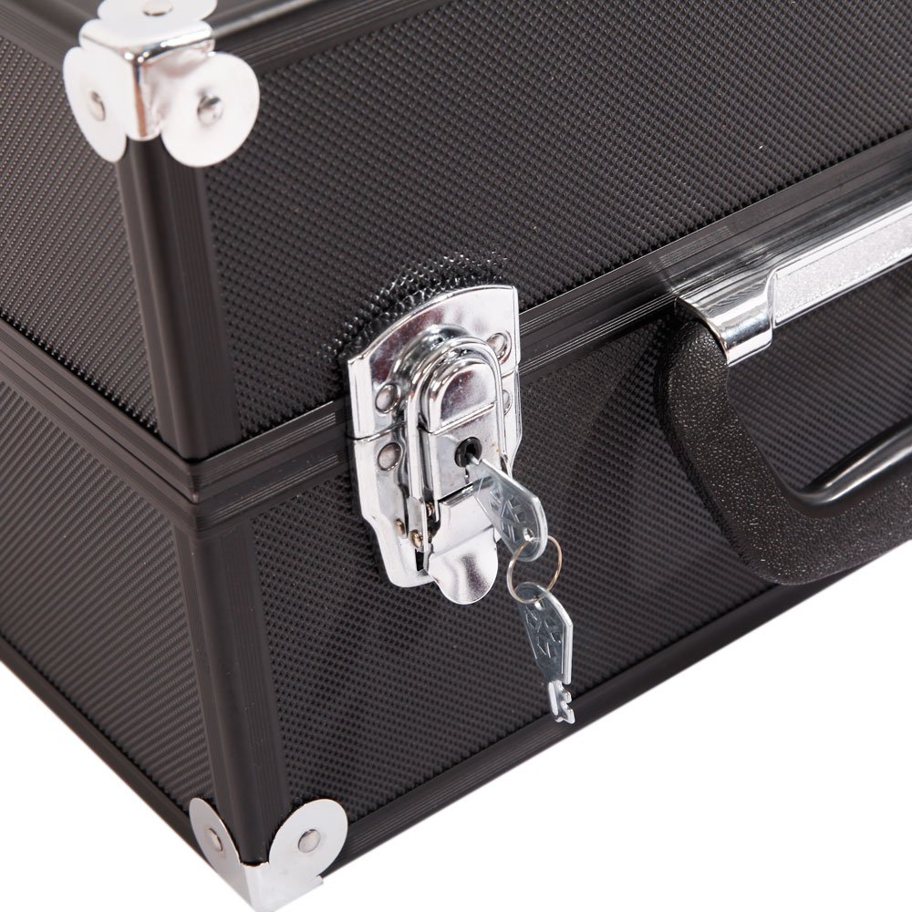 Professional Aluminum Alloy Cosmetic & Jewelry Storage Box with Lock & Key - Portable Travel Makeup Organizer Case for Home, Salon & On-the-Go Use - Black