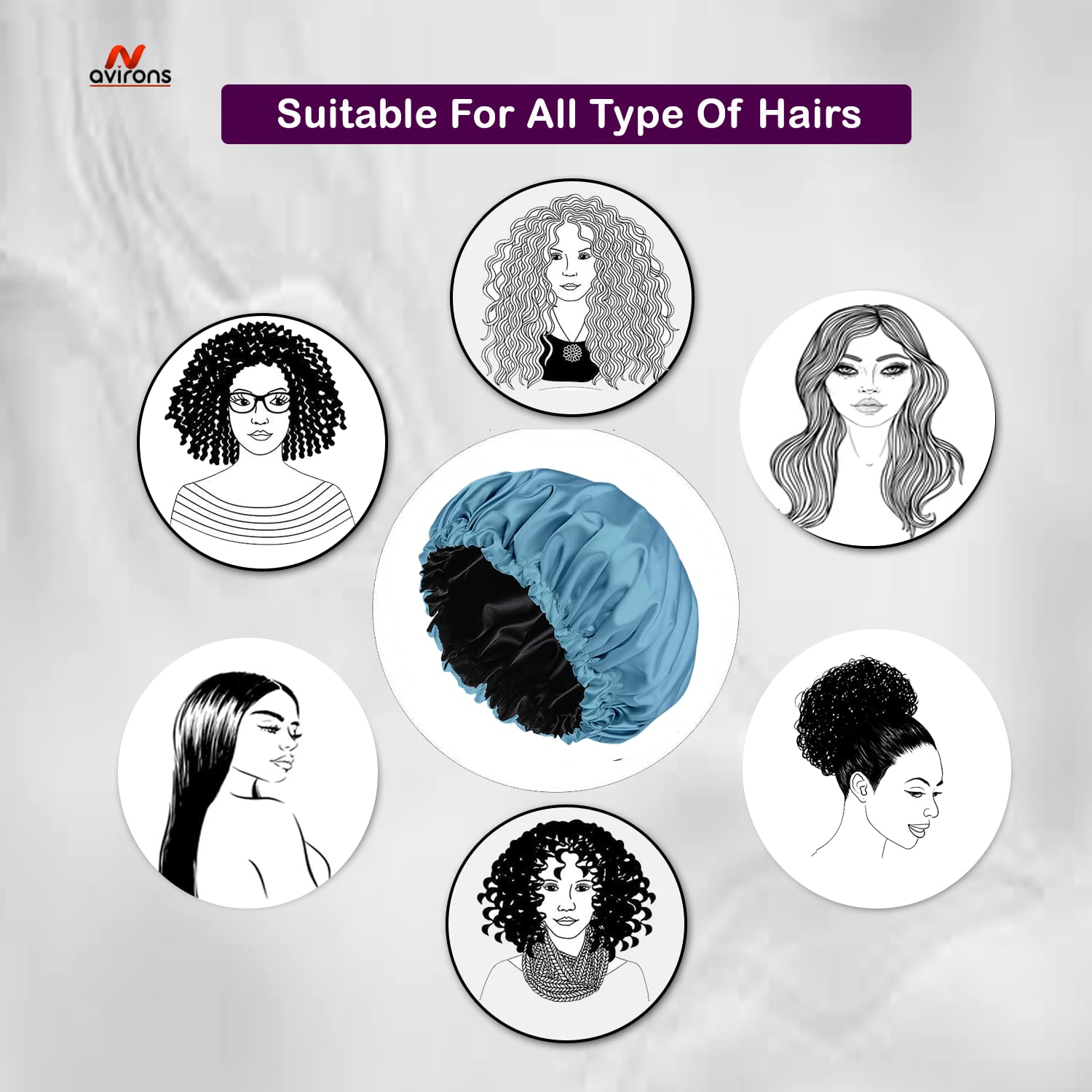 Avirons Pure Satin Silk Hair Bonnet Cap for Women & Girls - Double Layer Sleeping Hair Cover with Scrunchies & Eye Mask | Soft Hair Protection for Nighttime, Travel & Home Use | Prevents Breakage & Frizz