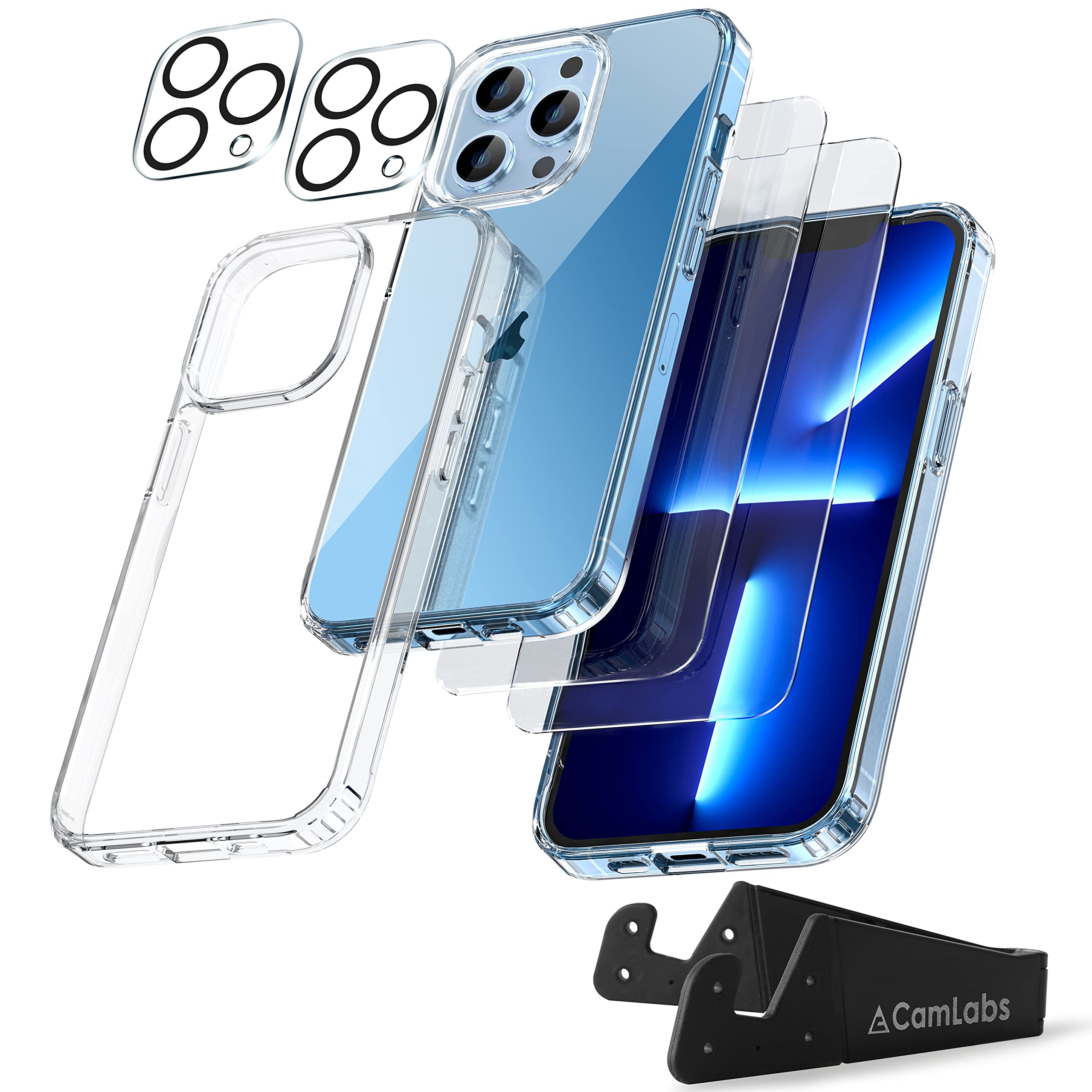 7-in-1 iPhone 13 Pro Max Case with Screen Protector & Accessories | Clear Rugged Protective Cover with Camera Lens Protector & Phone Stand | Perfect for Outdoor Activities, Travel & Daily Use