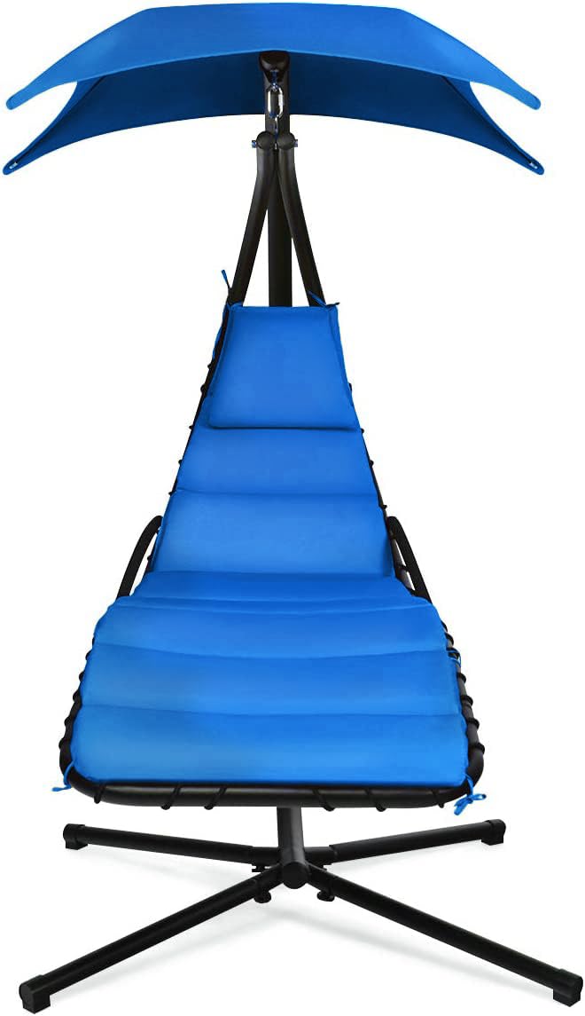 Weatherproof Replacement Cushion Pad & Umbrella Set for Outdoor Hanging Lounge Chair - Fade-Resistant, Quick-Dry, Durable Hammock Chair Accessories - Perfect for Patio, Poolside, Garden Relaxation - Blue